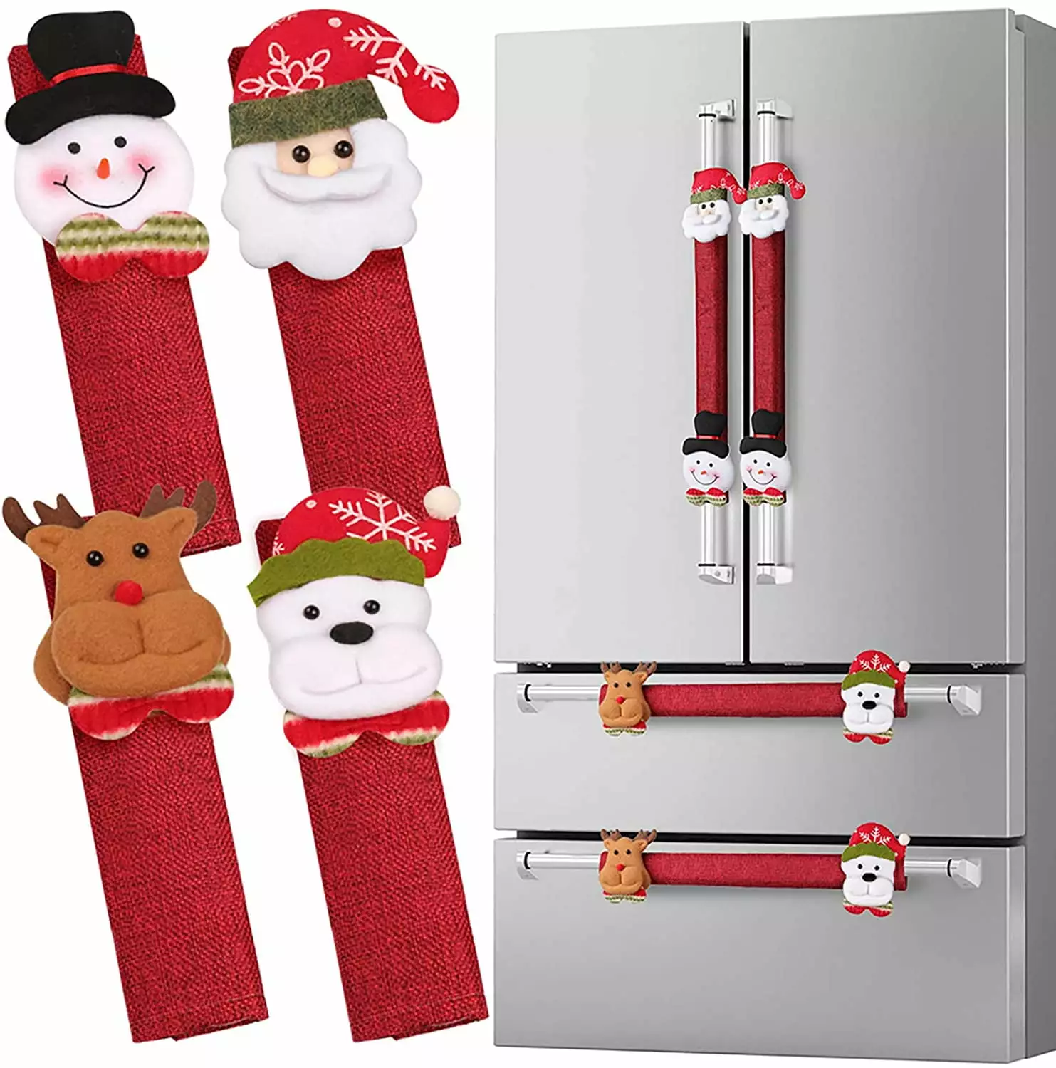 D-FantiX Refrigerator Door Handle Covers Set of 8. Santa Snowman Kitchen Appliance Covers Fridge Microwave Oven Dishwasher Door Handle Protector Christmas Decorations