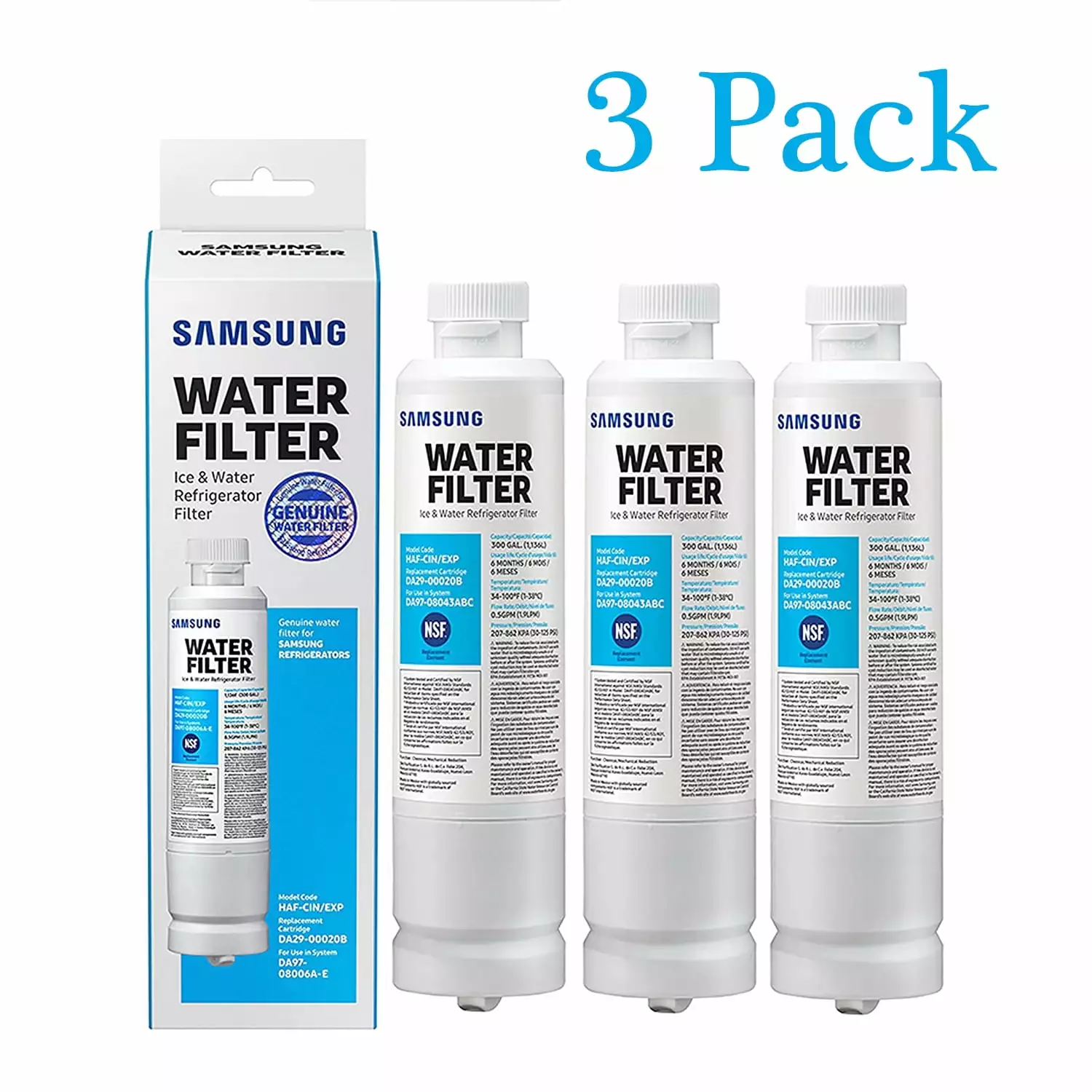 DA29-00020B HAF-CIN/EXP Refrigerator Water Filter Fit for Samsung DA2900020B DA29-00020A DA2900020A FEAT4 Samsung DA29-00020B Pack of 3