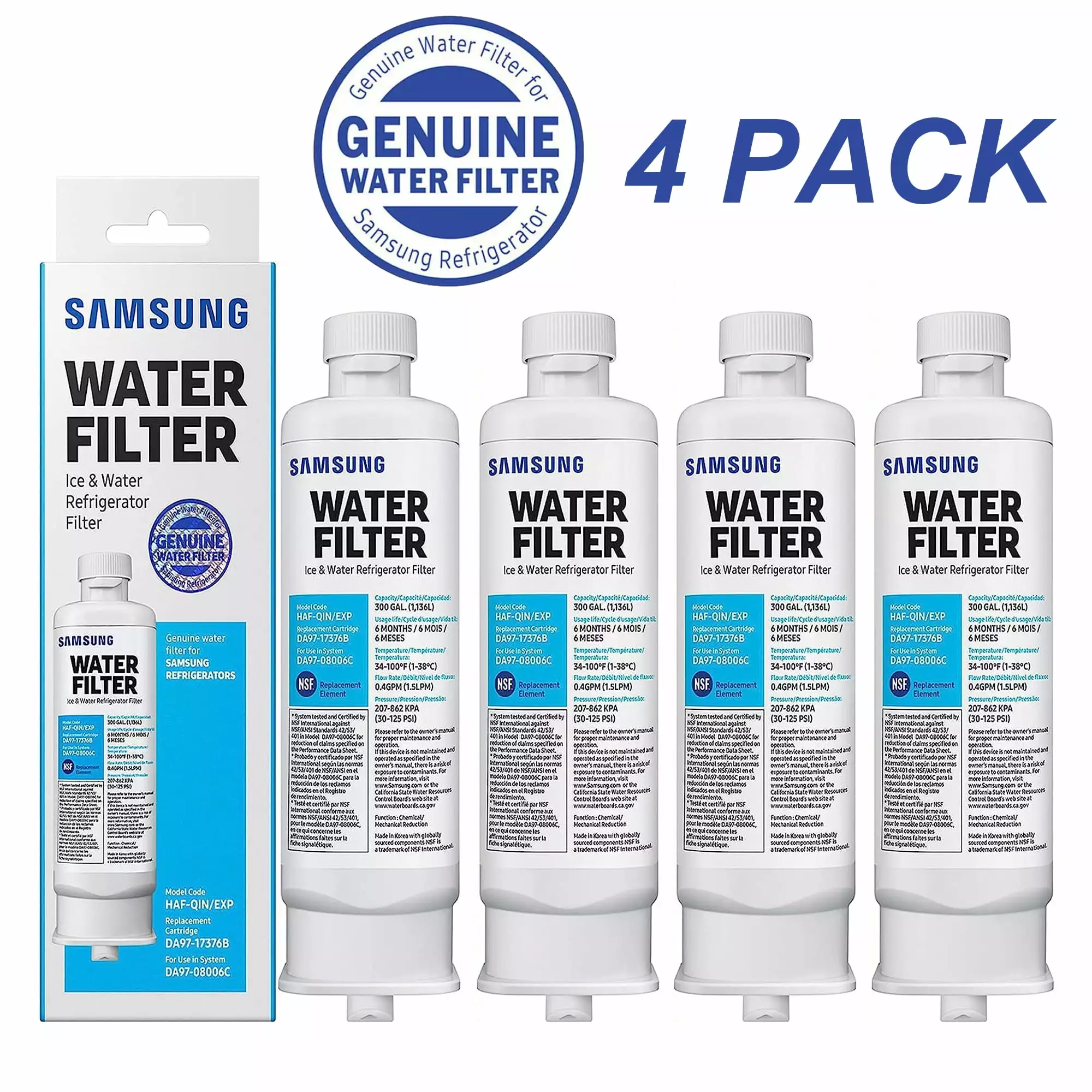 DA97-17376B HAF-QIN. DA9717376B HAF-QIN/EXP Refrigerator Water Filter RF23M8070SG Pack of 4