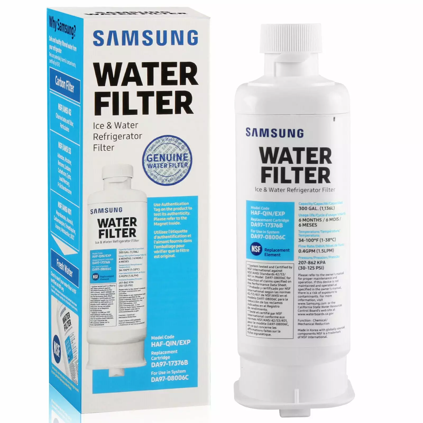 DA97-17376B HAF-QIN Refrigerator Water Filter DA97-08006C refrigerator filter replacement PACK of 1