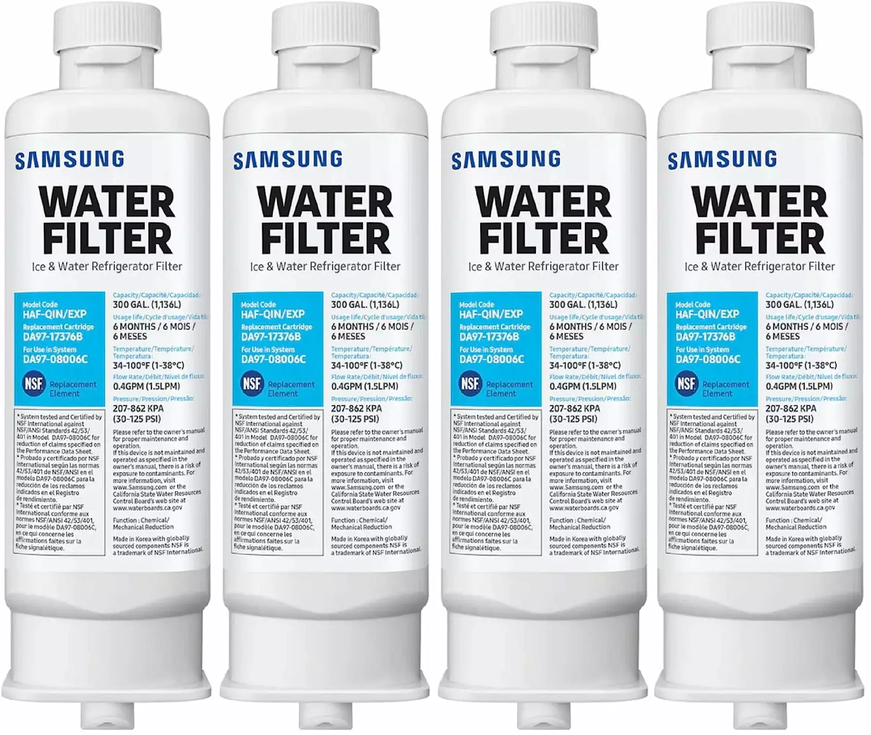 DA97-17376B Refrigerator Water Filter. Replacement for Samsung? DA97-17376B. DA97-08006C. HAF-QIN/EXP. NSF Certified. 4 Pack