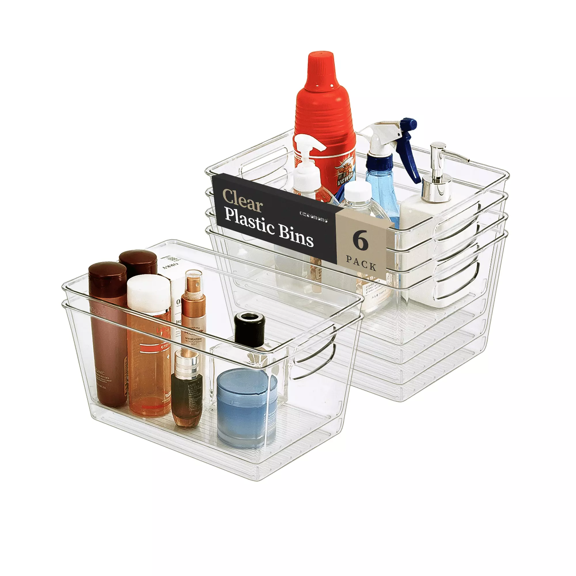 DECOMOMO Clear Storage Bins. Pantry Organizer for Kitchen Organization and Storage. Set of 6. Large