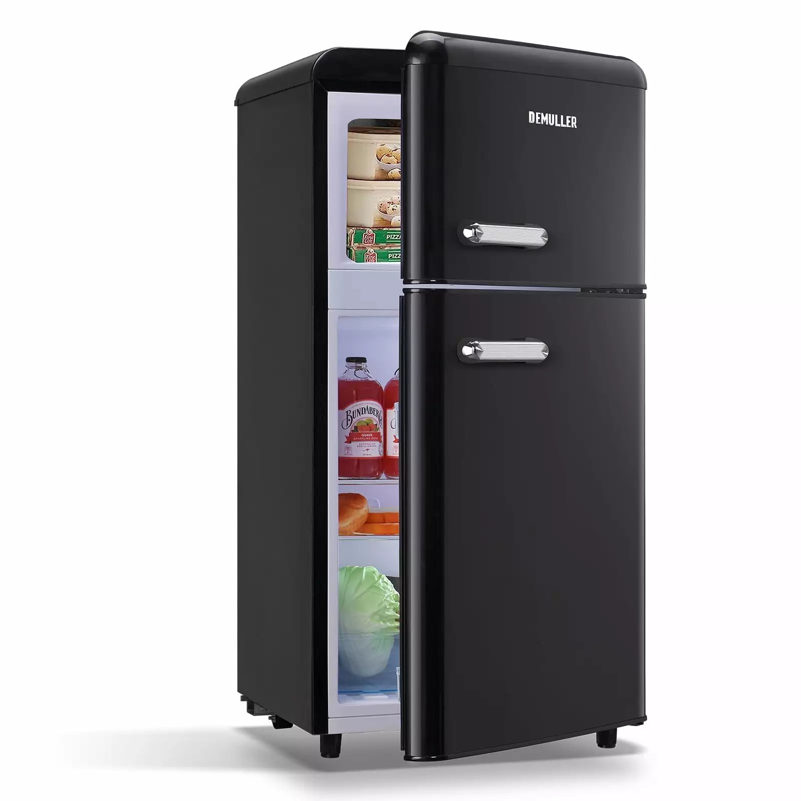 DEMULLER Mini Refrigerator Dual Door Fridge with Handle 7 Speed Temperature Control YX-100-Black