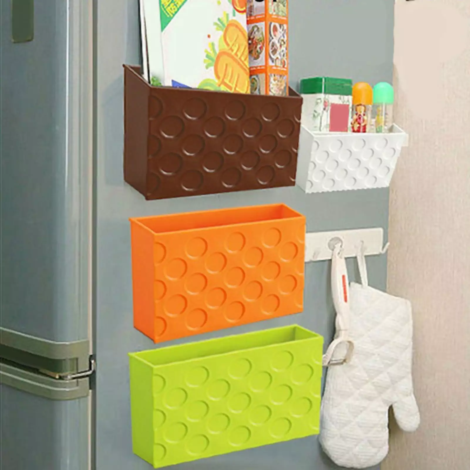 Deyuer Storage Box Rectangle Magnetic Plastic Fridge Magnet Organizer Shelf Rack for Kitchen.Brown