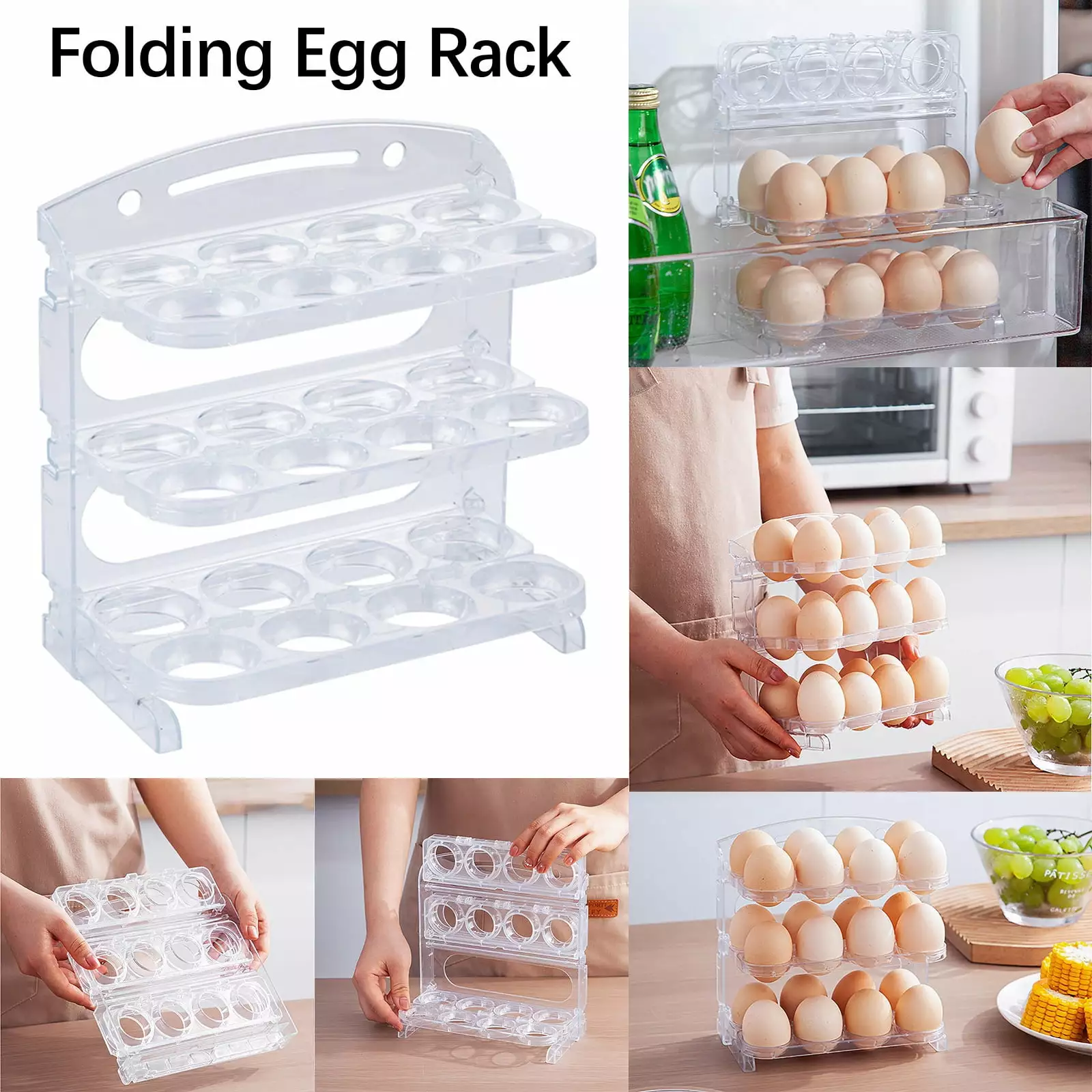 Dgankt Folding Eggs Storage Box Multi-layer Refrigerator Side Door Shelf Three-layer Eggs Box