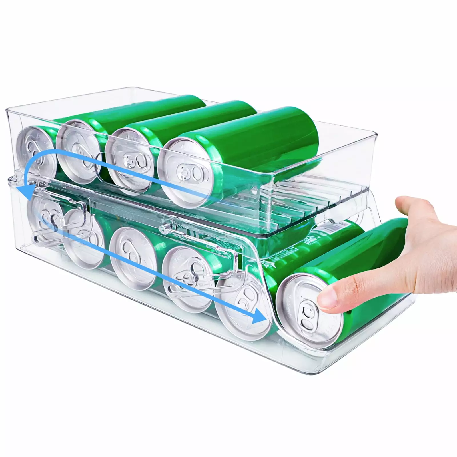 Double Layers Soda Can Fridge Storage Organisers. Foldable Can Dispenser Rack Plastic. Fridge Beer Can Holder. Automatic Refill Can Dispenser.Rolling Can Storage for Freezer Kitchen Pantry