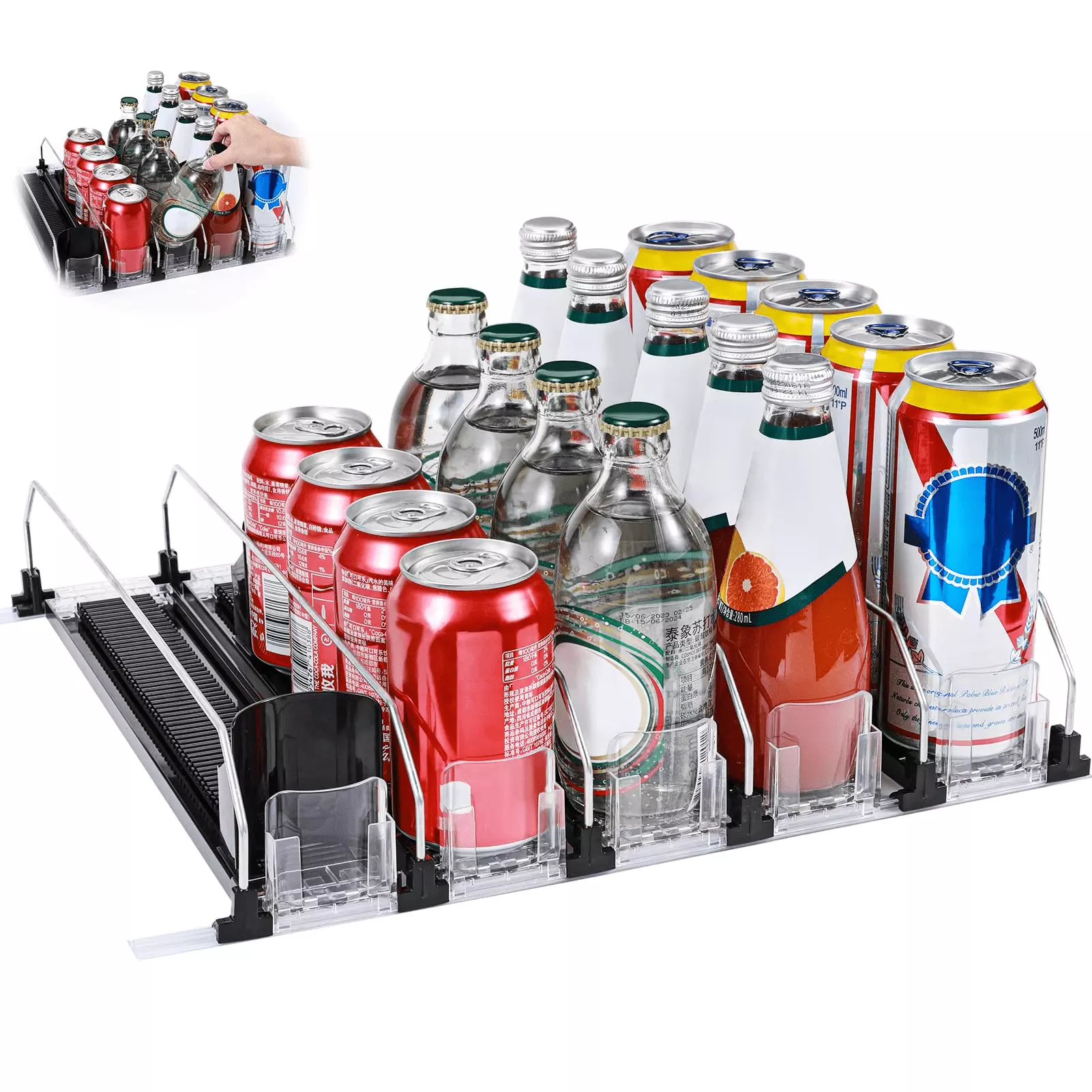 Drink Dispenser for Fridge. Allnice Self-Pushing Soda Can Dispenser for Refrigerator with Automatic Pusher Glide. Width Adjustable Drink Organizer for Beer. Pop Can. 5 Row