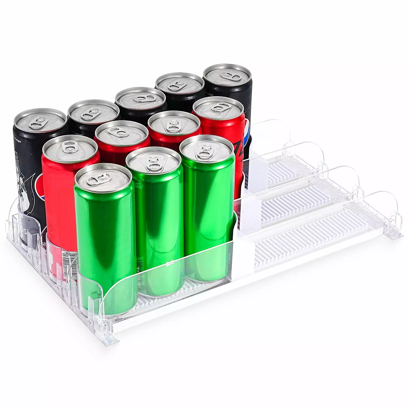 Drink Dispenser for Fridge. Allnice Soda Organizer for Refrigerator with Automatic Pusher Glide. Width Ajustable Soda Can Organizer for Beer. Pop Can. Water Bottle Storage Pantry. 3 Row (White)