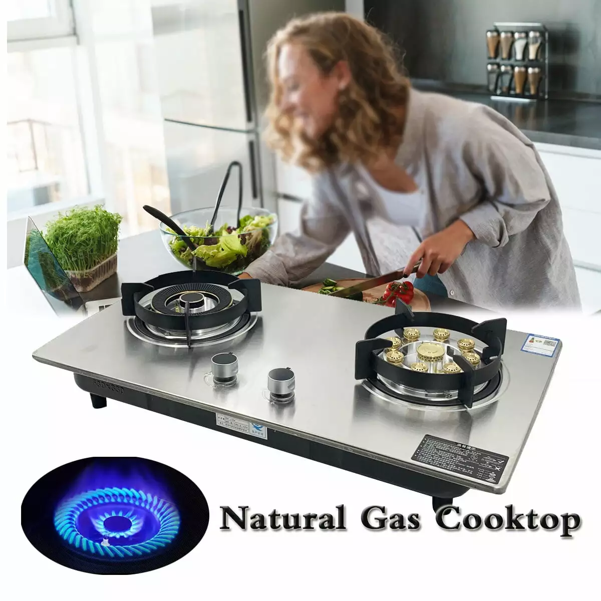 ECUTEE Natural Gas Cooker Gas Cooktop 2 Burner Built-in Gas Stove Kitchen Cooking 24.8inch