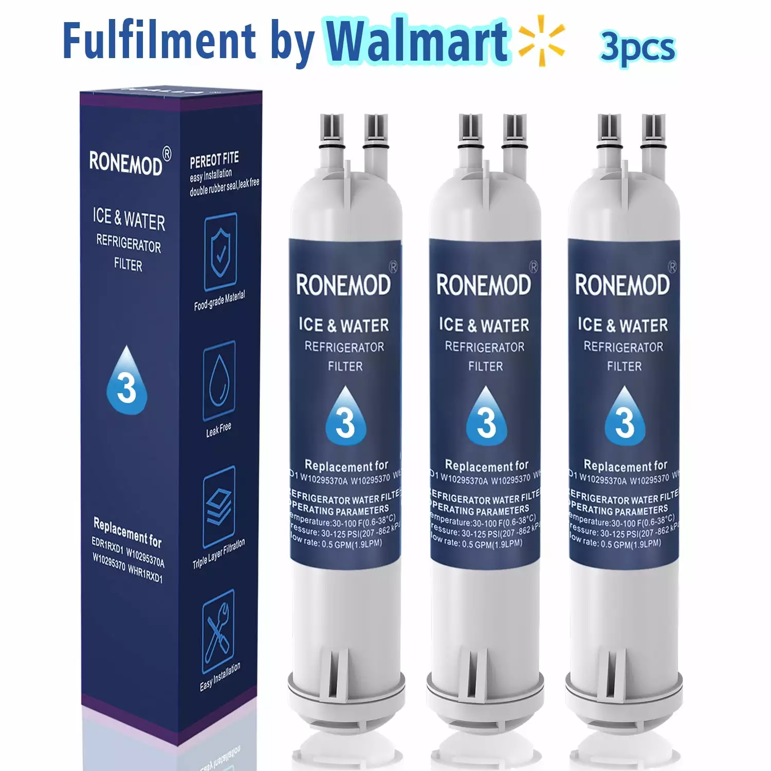 EDR3RXD1 Water Filter 3 WHR3RXD1 Replacement Compatible with Ice and Water Refrigerator 4396841 4396710 4396710P 4396841P 9030 9083 46-9083 46/9030 P1RFWB2 P1WB2 P1WB2L . 3-Pack