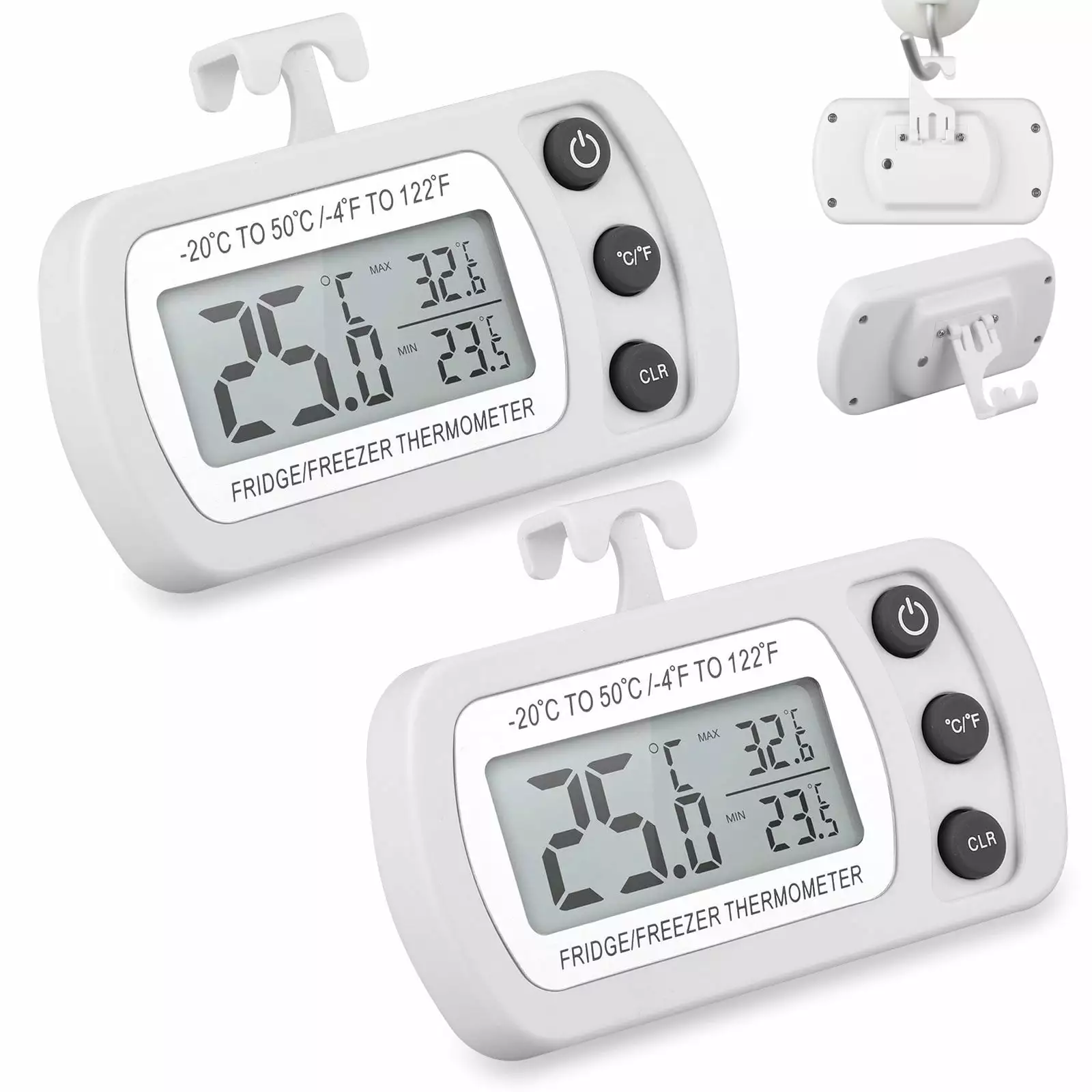 EEEkit 2pcs Digital Refrigerator Thermometers. Freezer Room Thermometers with Max/Min Record and LCD Display. Battery Included