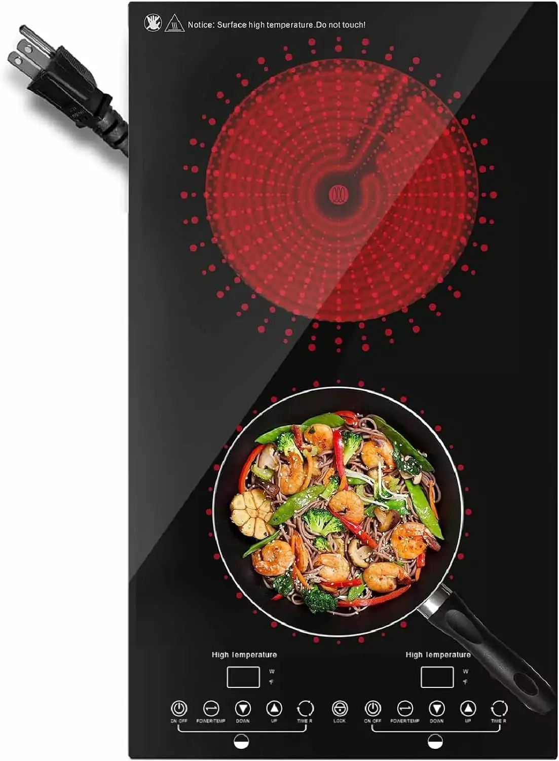 Electric Cooktop. 120V 12 Inch Electric Stove Hot Plates for Cooking. LED Touch Control. 20 Temperature 9 Power Settings. Timer. Child Lock. Overheat Protection