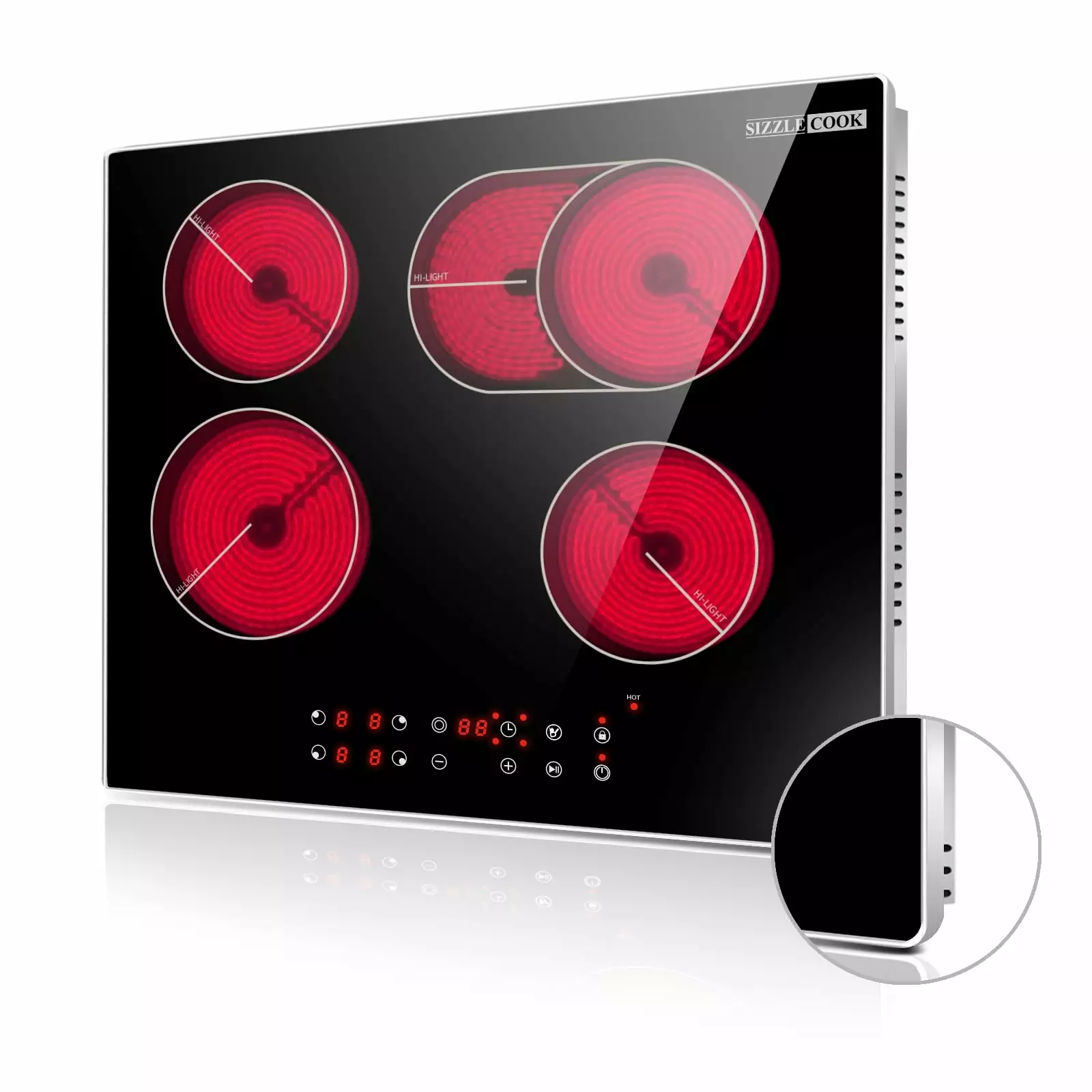 Electric Cooktop 24 Inch 4 Burners. Built-in Radiant Electric Stove Top. Electric Ceramic Cooktop with Glass Protection Metal Frame. Child Safety Lock. 220V. 6000W. Hard Wire(No Plug)