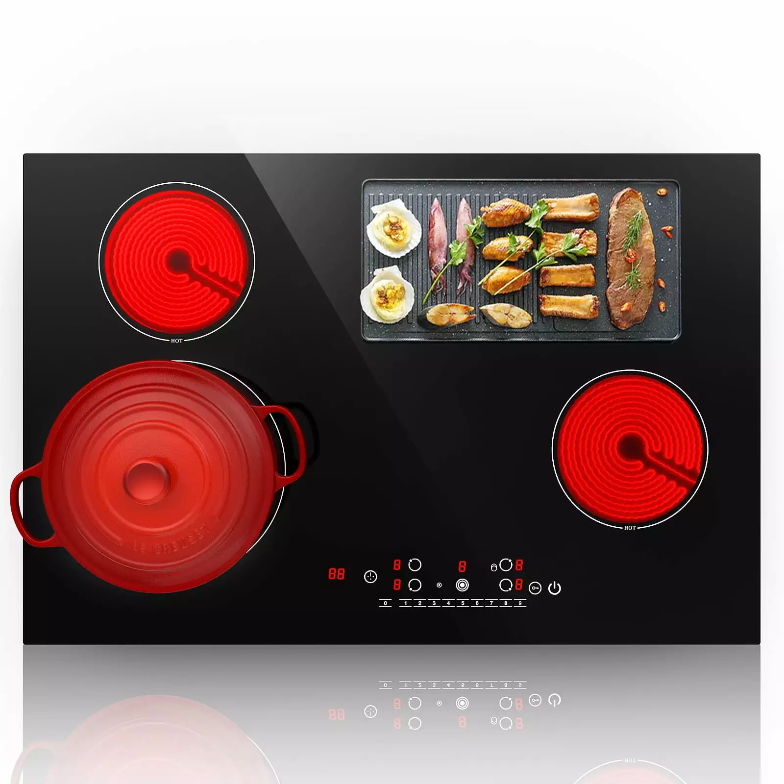 Electric Cooktop. 30 Inch Built-in Electric Stove. 6800W Ceramic Cooktop. 9 Heating Level Overheat Protection with Touch Screen. Timer & Safety Lock