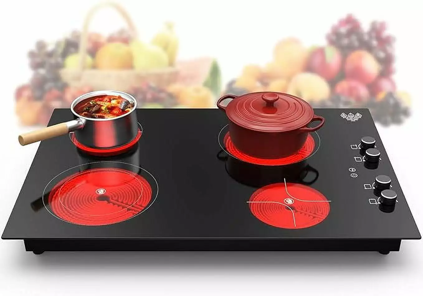 Electric Cooktop 30 Inch. Electric Stove Top 4 Burner 7200W. Build-In Electric Ceramic Cooktop for Cooking. 220-240V. Knob Control.No Plug.Suitable for all Pans