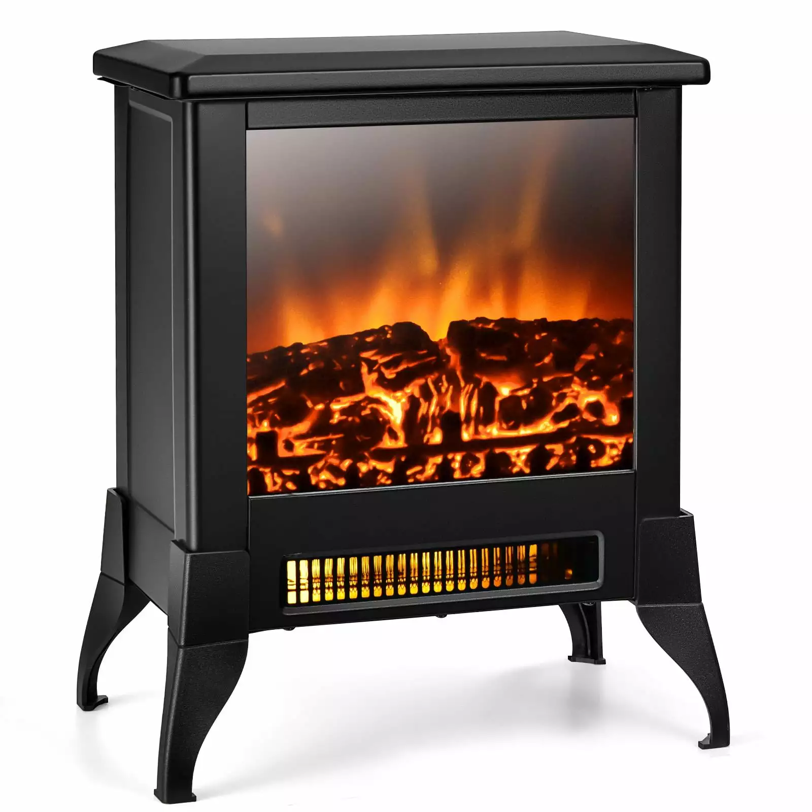 Electric Fireplace Heater Freestanding. 1400W Compact Fireplace Stove w/ Realistic Flame Effect & Adjustable Temperature. Portable Indoor Space Heater w/ Overheat Protection for Home Office