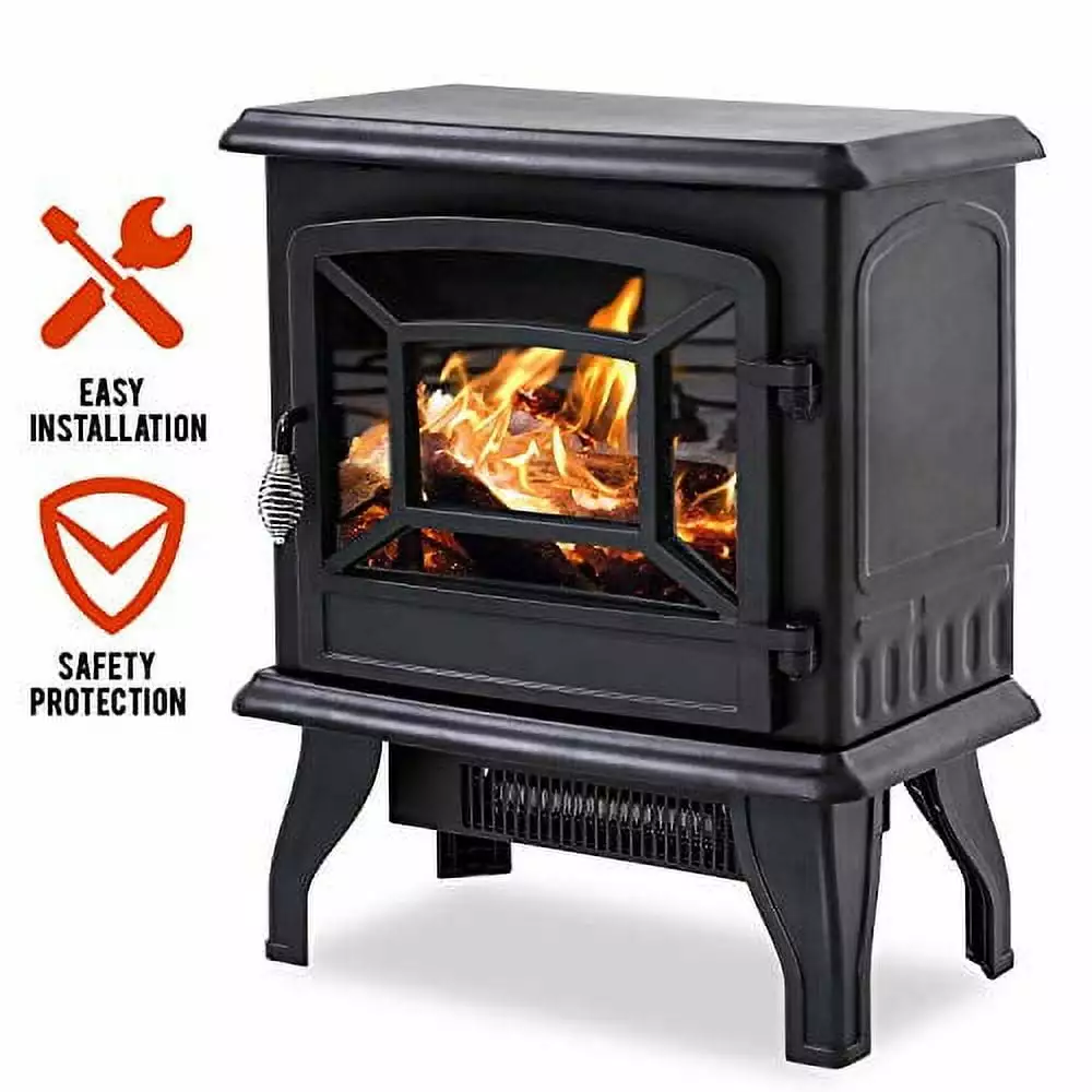 Electric Fireplace Heater Stove Portable Space Heater Freestanding Fireplace for Home Office with Realistic Log Flame Effect 1500W CSA Approved Safety 20Wx17Hx10D.Black