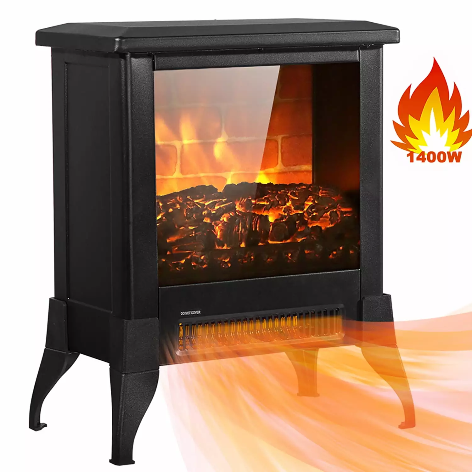 Electric Space Fireplace Heaters for Home. 1400W Portable Fireplace Stove Heater for Inside Use. Small Spaces Fireplace Heater with Virtual Flame. 14''