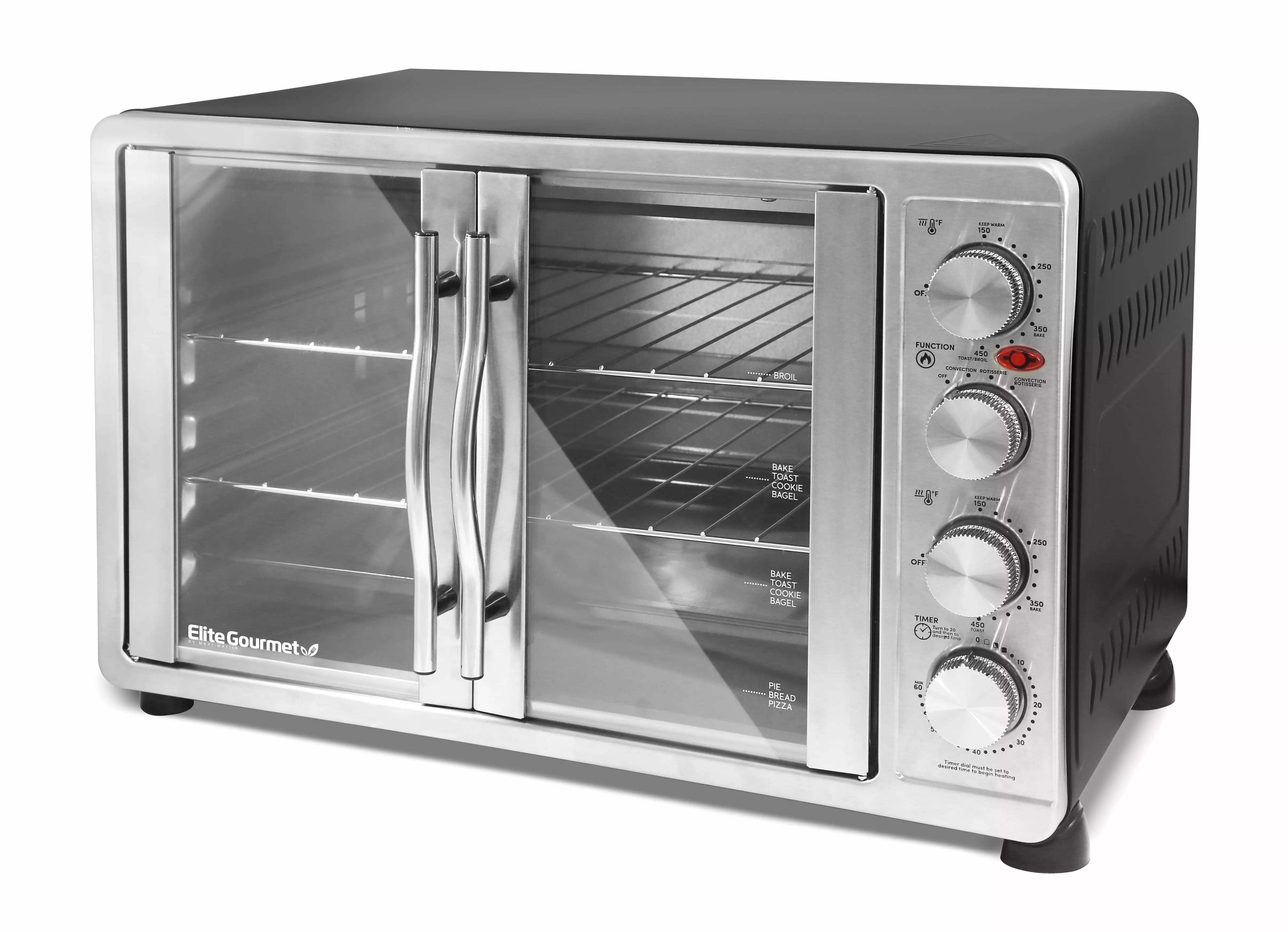 Elite Gourmet ETO-4510M New Double Door Oven with Rotisserie and Convection