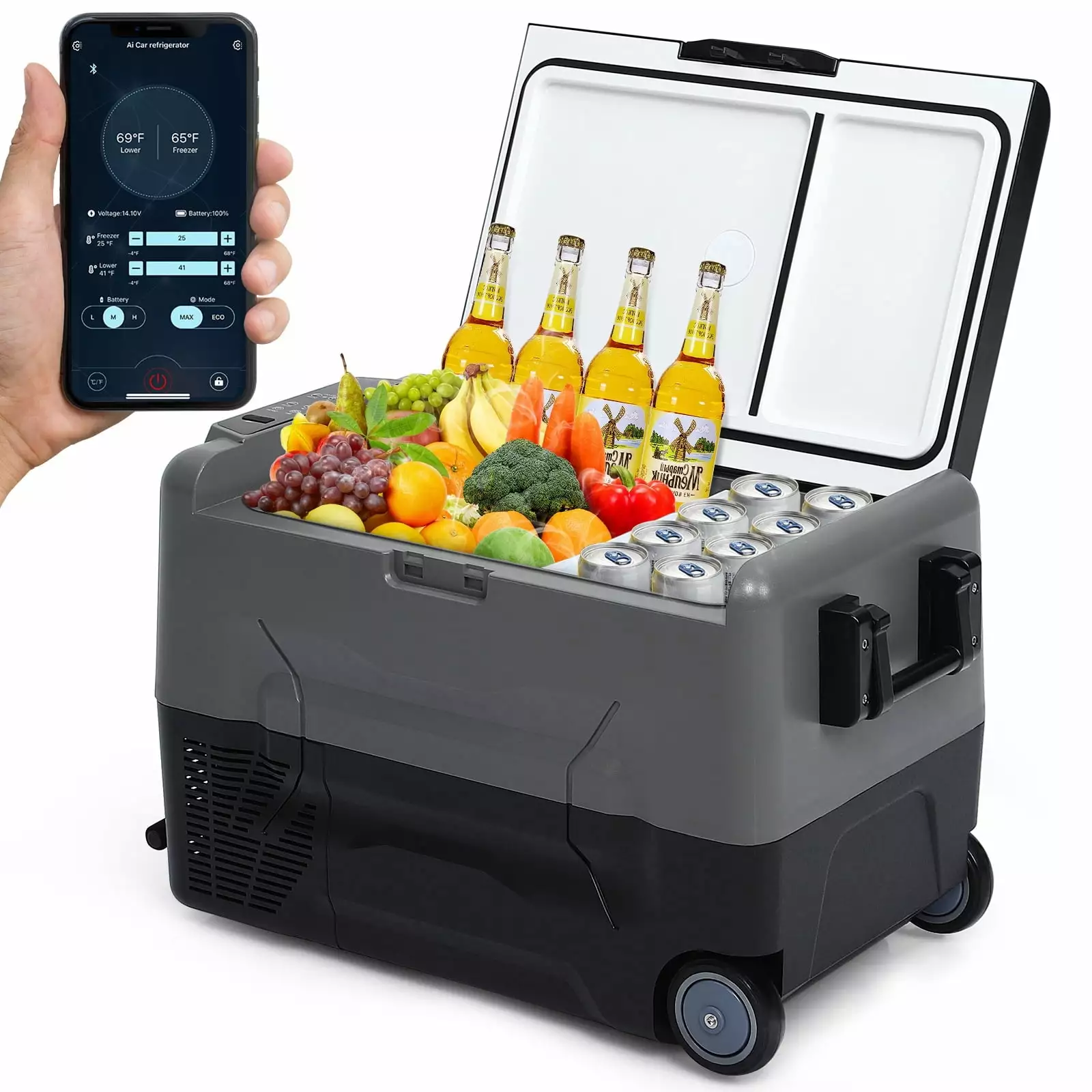 Emorefun Dual Zone Car Refrigerator 37QT with Wheels. AC/DC Powered Portable Fridge Freezer for RV. Camping. Home