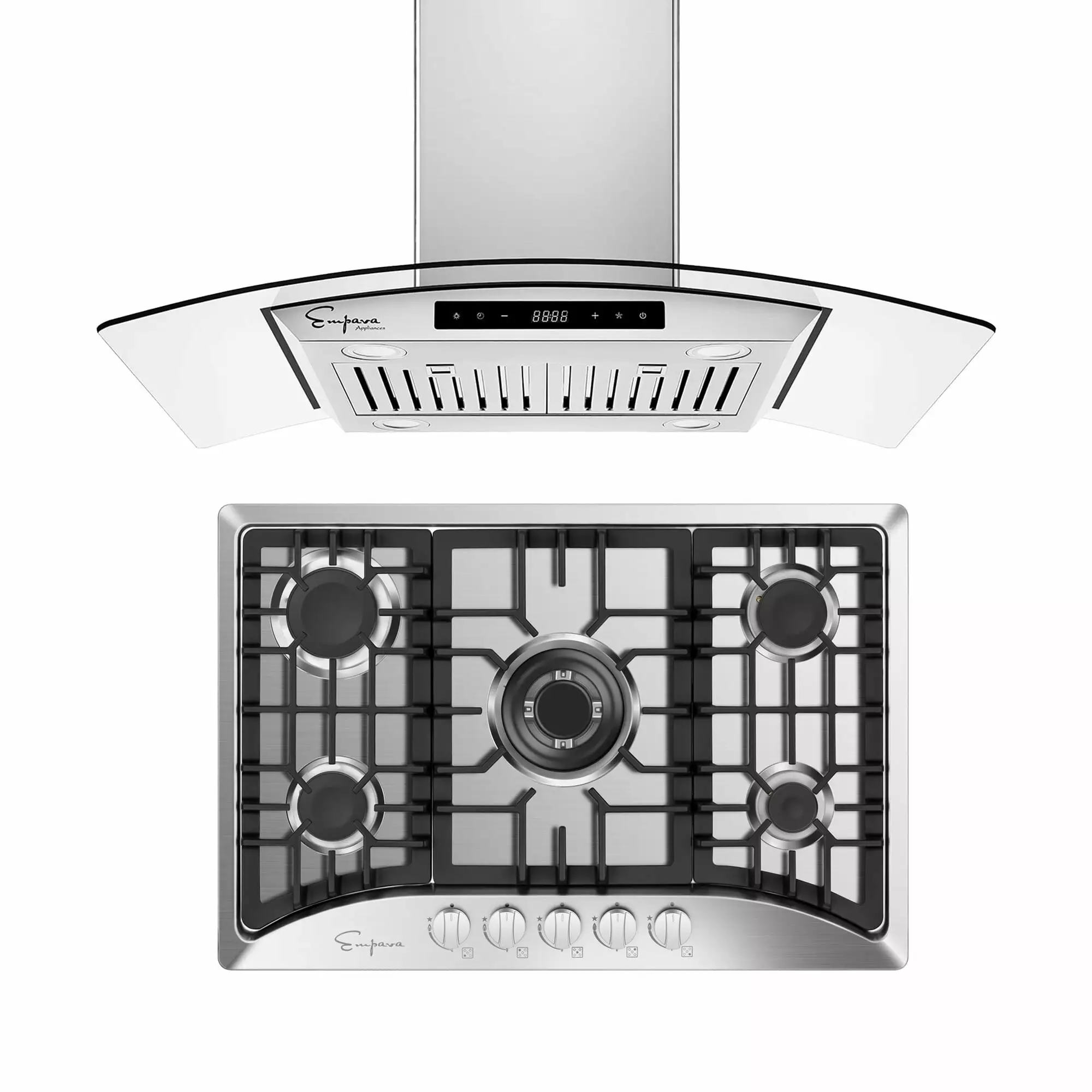 Empava 2 Piece Kitchen Package with 30 Gas Cooktop & 36 Ducted Island Range Hood - N/A