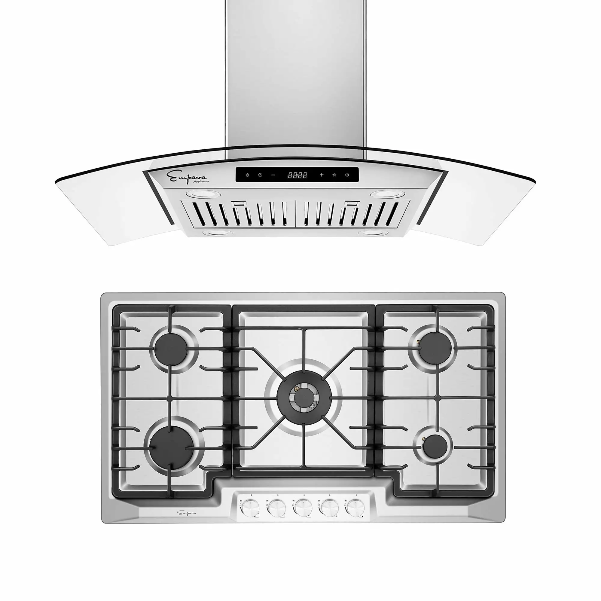 Empava 2 Piece Kitchen Package with 36 Gas Cooktop & 36 Ducted Island Range Hood - N/A