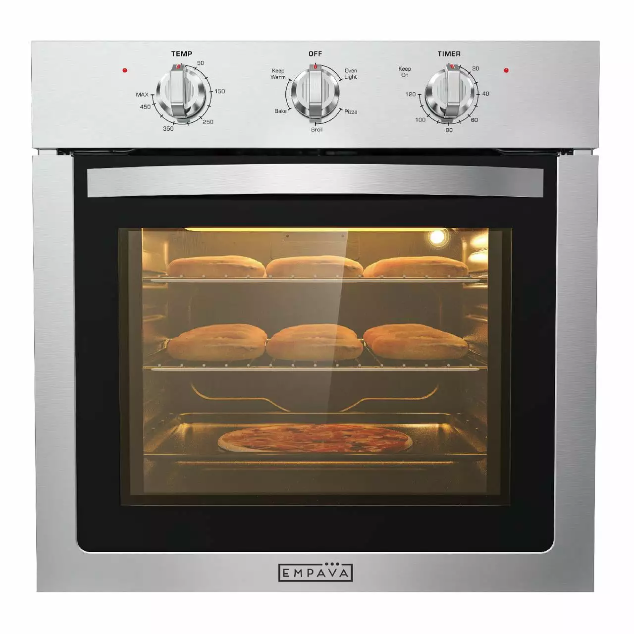 Empava 24 inch Electric Single Wall Oven. Stainless Steel Built-in Wall Oven. Mechanical Knobs Control. 24WOE40L