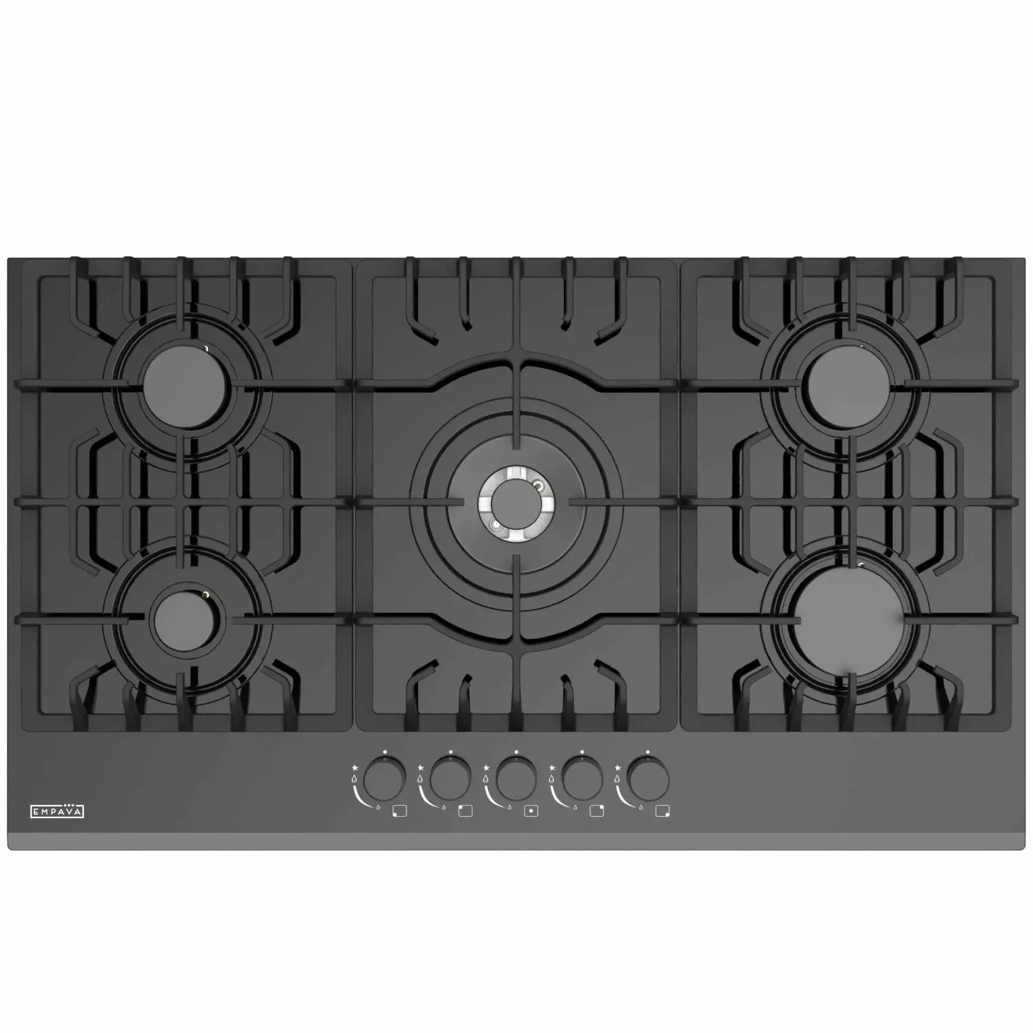 Empava 36 in. Gas Stove Cooktop 5 Italy Sabaf Sealed Burners NG/LPG Convertible in Black Tempered Glass