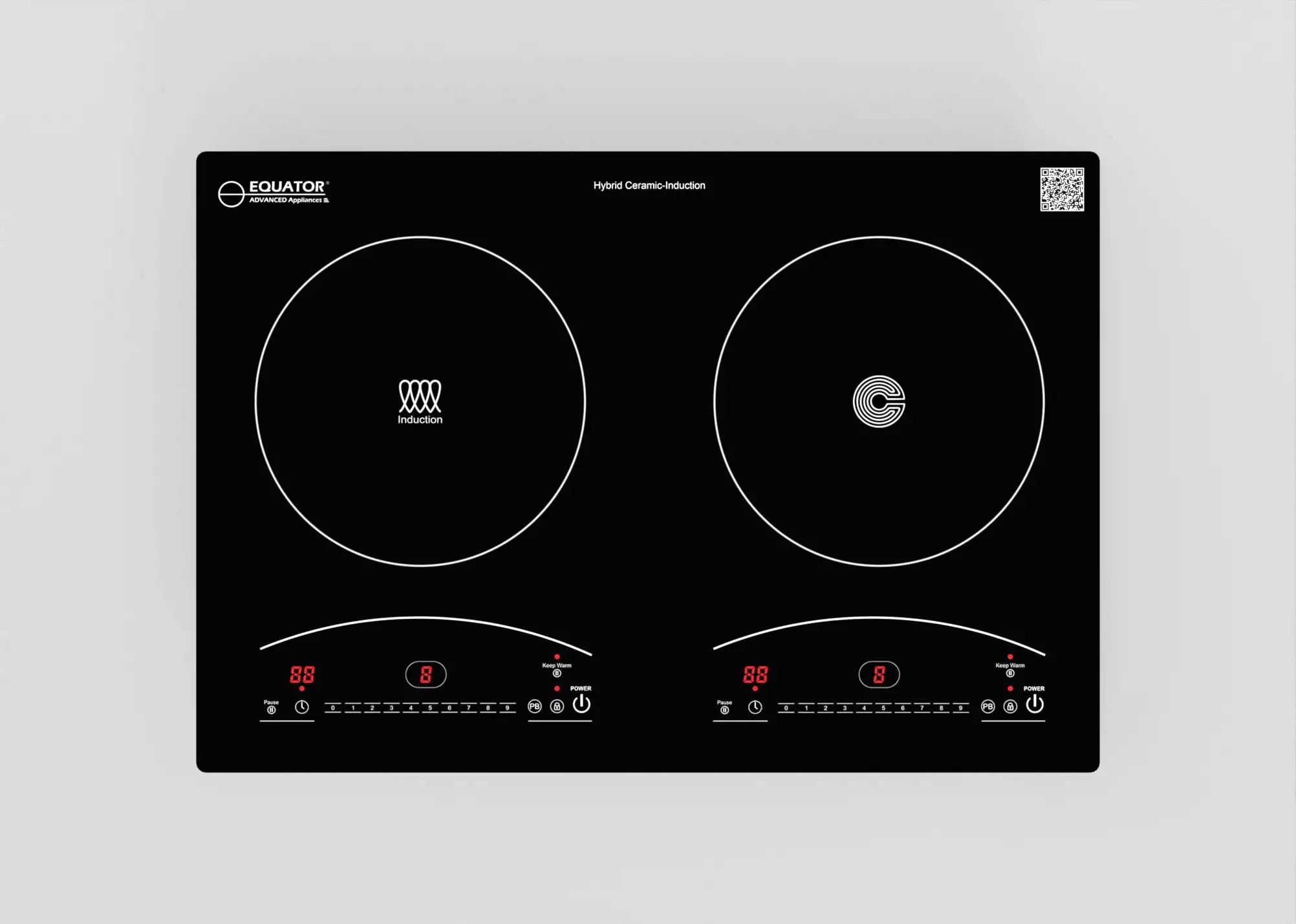 Equator 120V 20 inch 1 Induction and 1 Ceramic Electric Hybrid Cooktop. Black