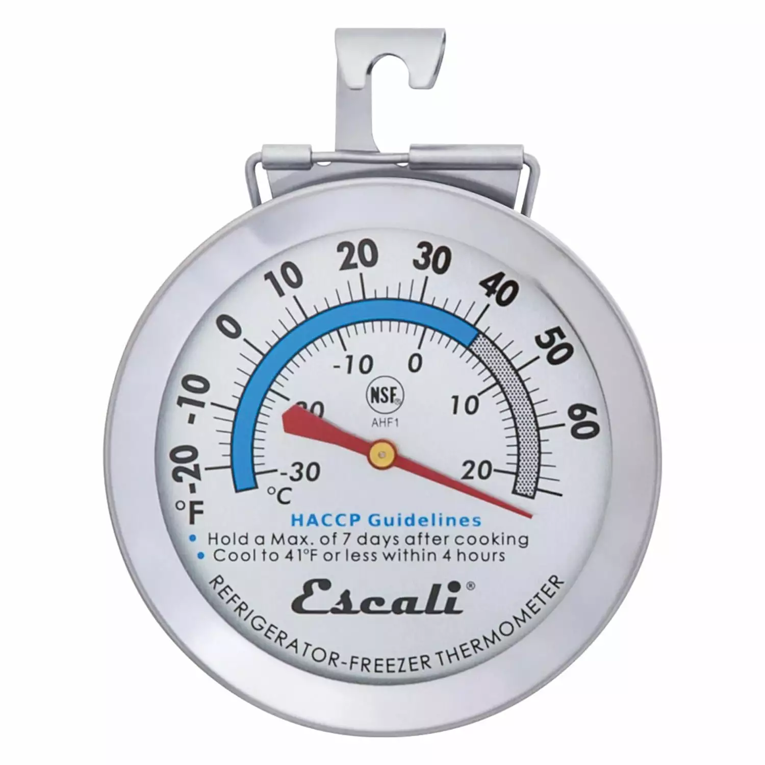 Escali AHF1 NSF Certified Stainless Steel Large Dial Refrigerator/Freezer Thermometer. Silver