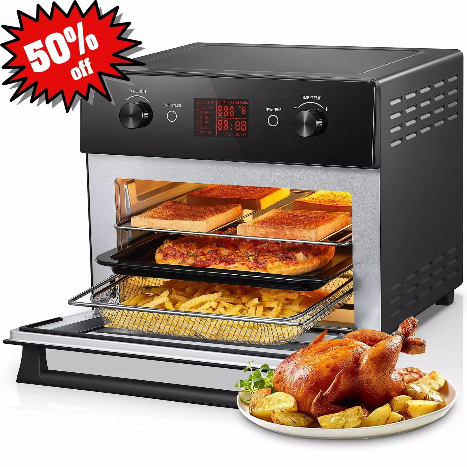 FOHERE Air Fryer Toaster Oven Combo. 20QT Smart Convection Ovens Countertop. 7 Cooking Functions for Roast. Bake. Broil. Air Fry. Free Accessories Included. 1800W