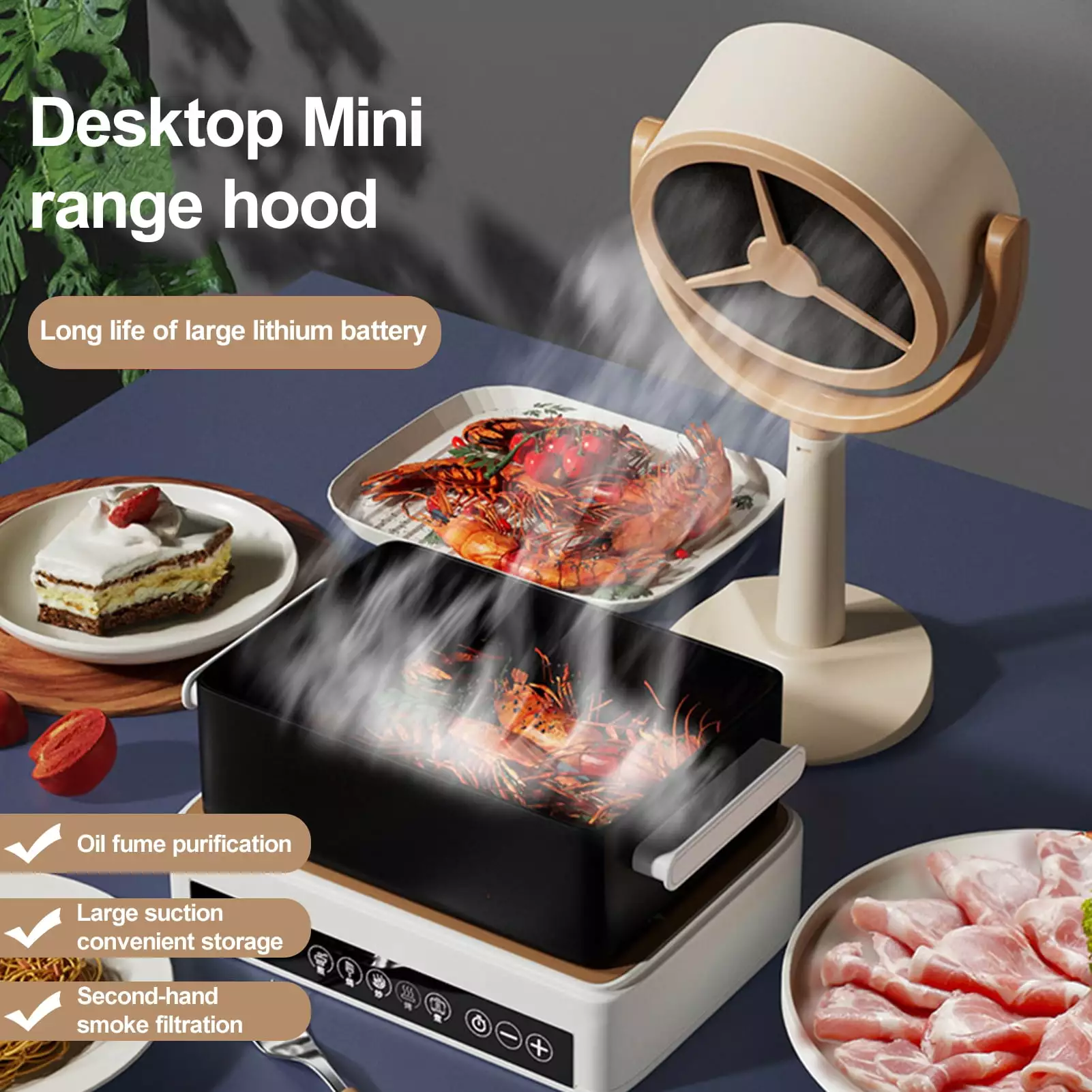 Farfi Portable Range Hood for Cooking. Convenient Small Rechargeable Desktop Range Hoods with 12 Filter Cottons Suit for Hot Pot Time. High Suction 125?? Adjusted Mini Portable Extractor Hood