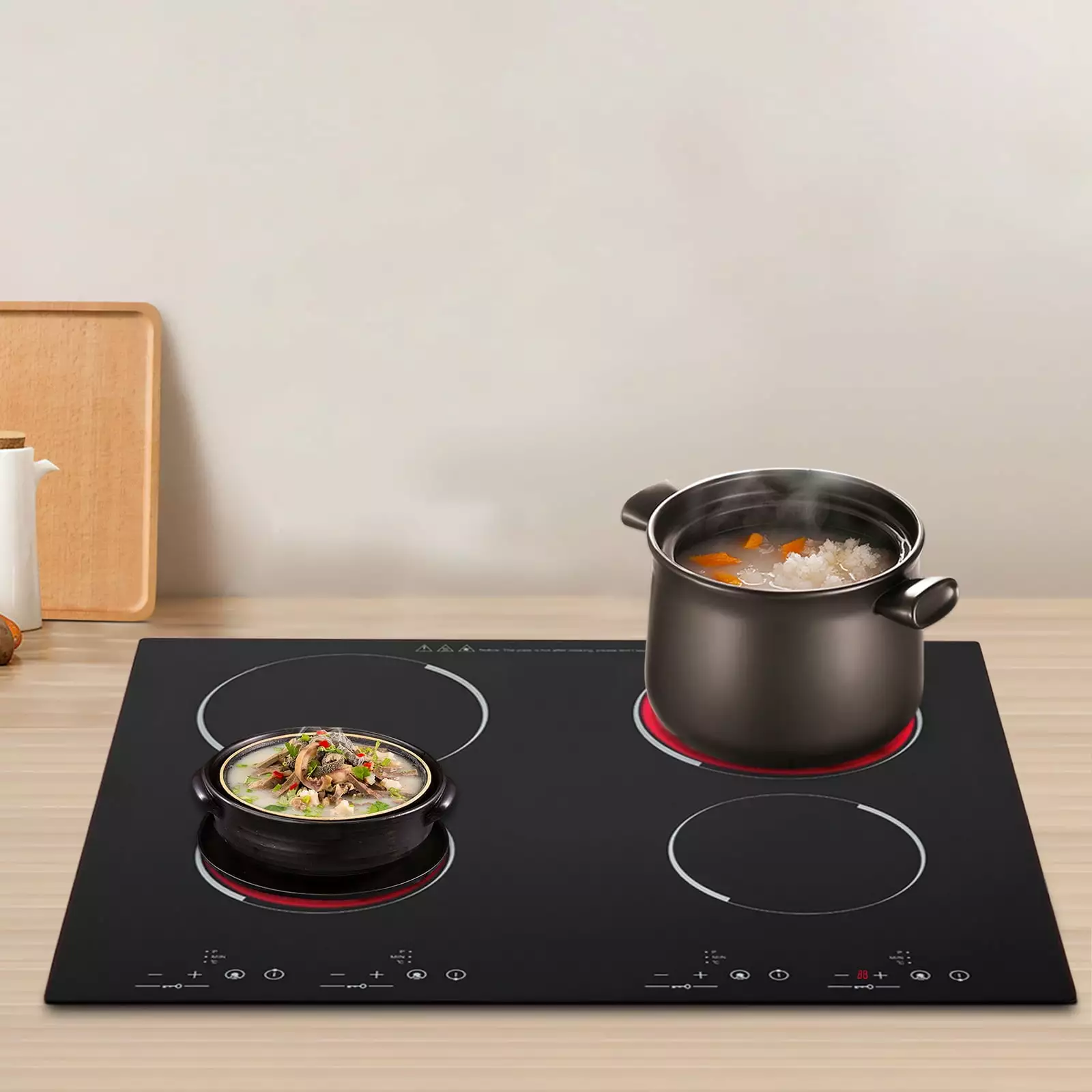 Fichiouy 4 Burners Electric Cooktop Ceramic Glass Stove Top Touch Control with 9 Heating Levels 3000W