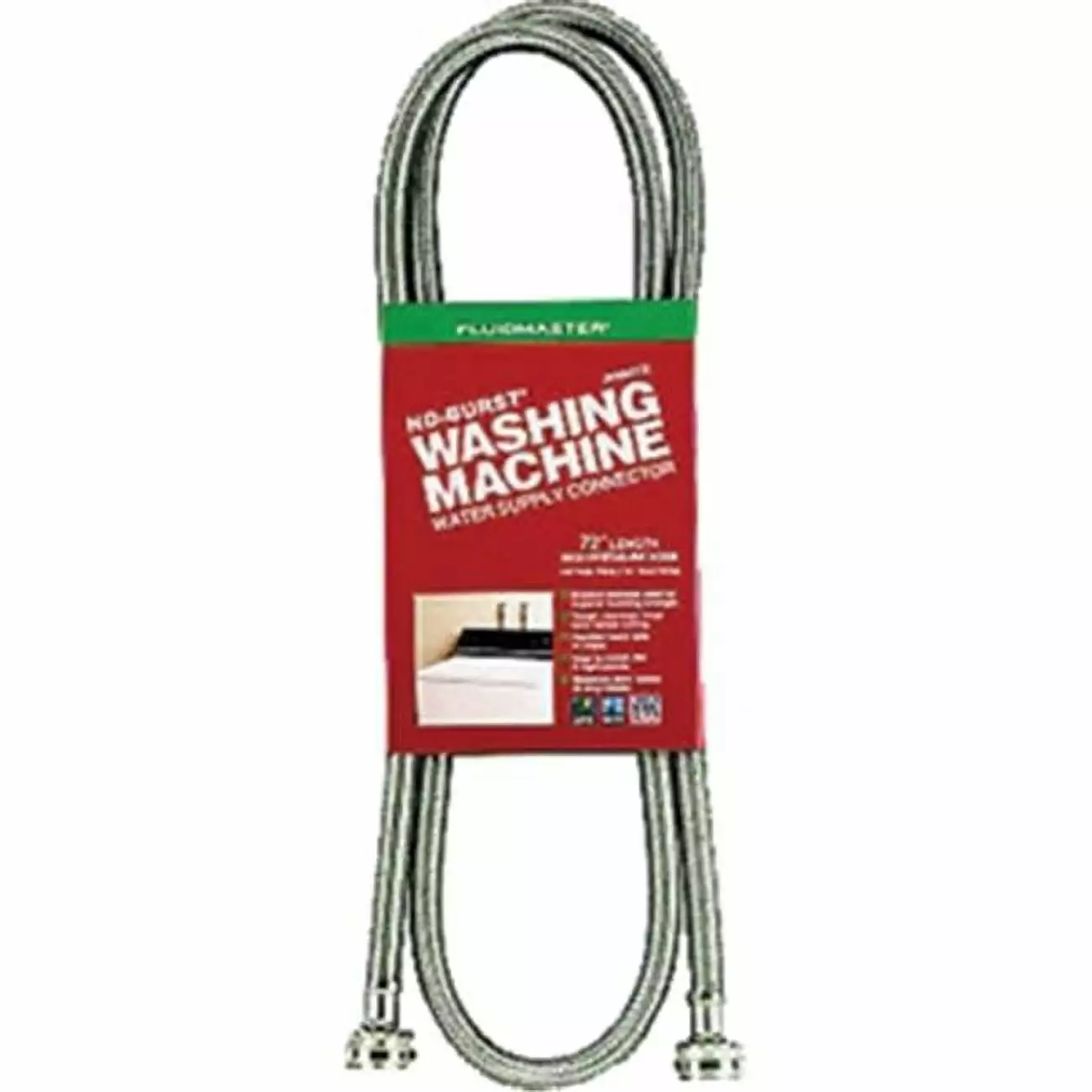 Fluidmaster 9WM72 Washing Machine Discharge Hose. 3/4 in ID. 72 in L. Female. Stainless Steel