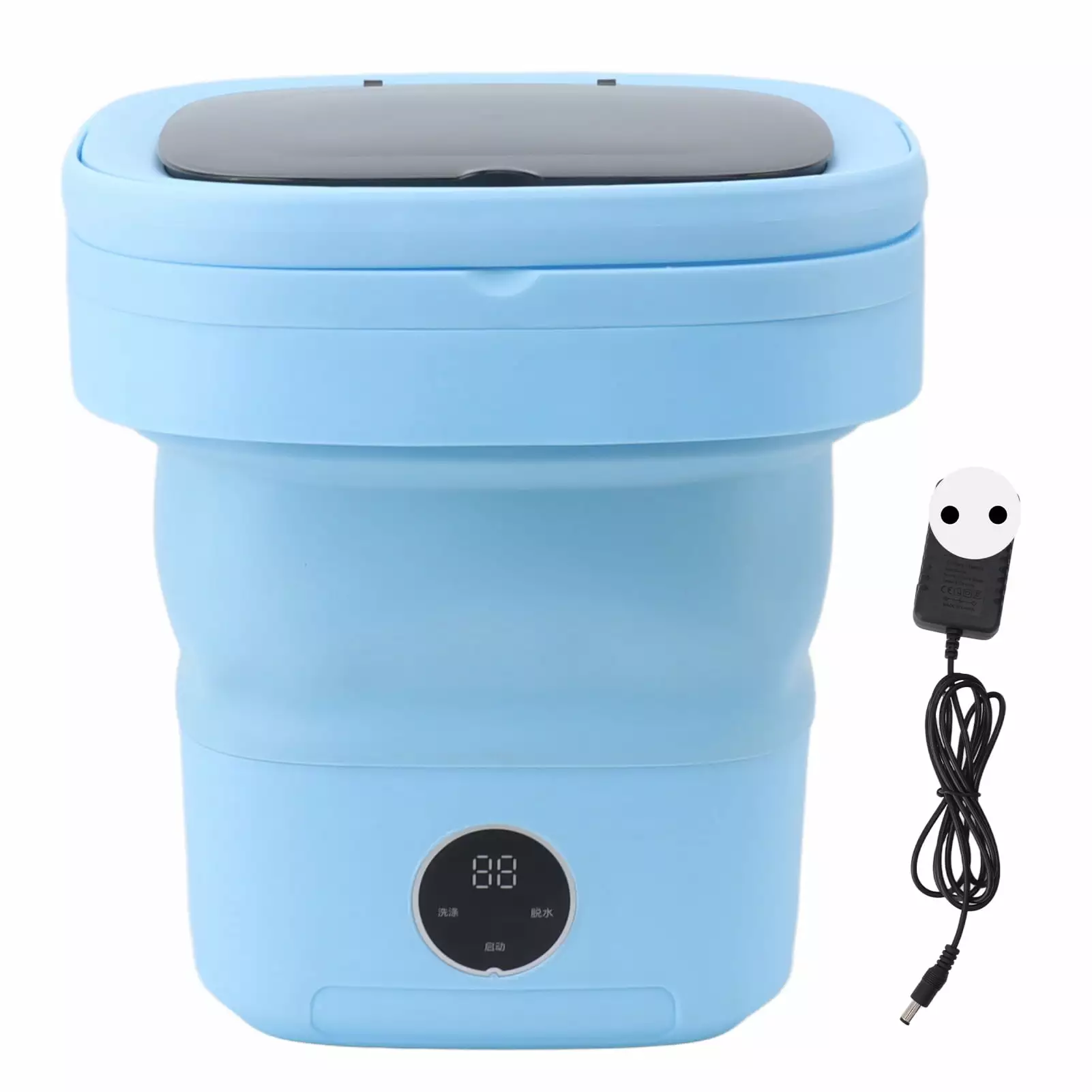 Foldable Washing Machine Full Automatic Mini Portable Washer with Digital Screen Drainage Pipe for Underwear 100?240V 8L Blue EU Plug