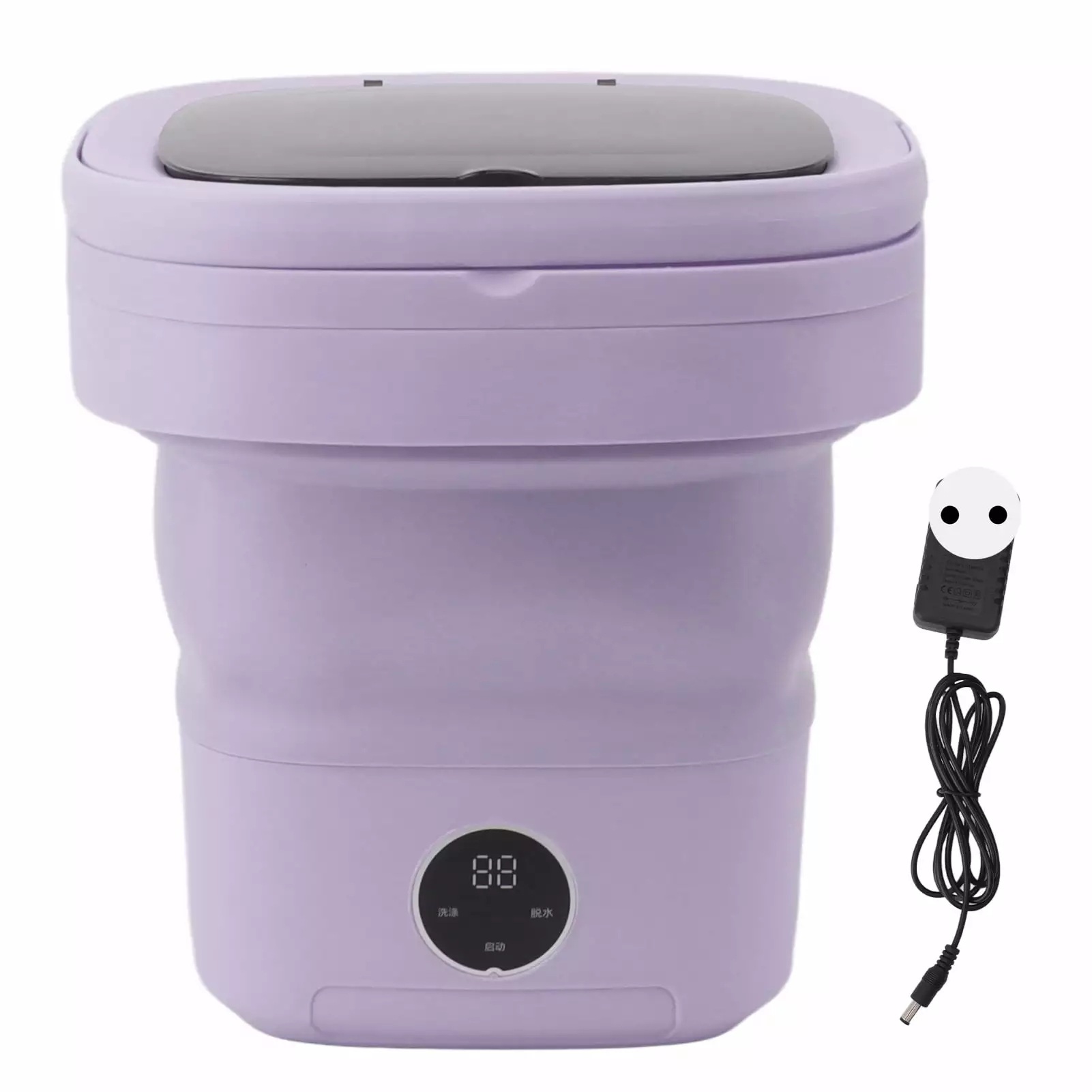 Foldable Washing Machine Full Automatic Mini Portable Washer with Digital Screen Drainage Pipe for Underwear 100?240V 8L Purple EU Plug