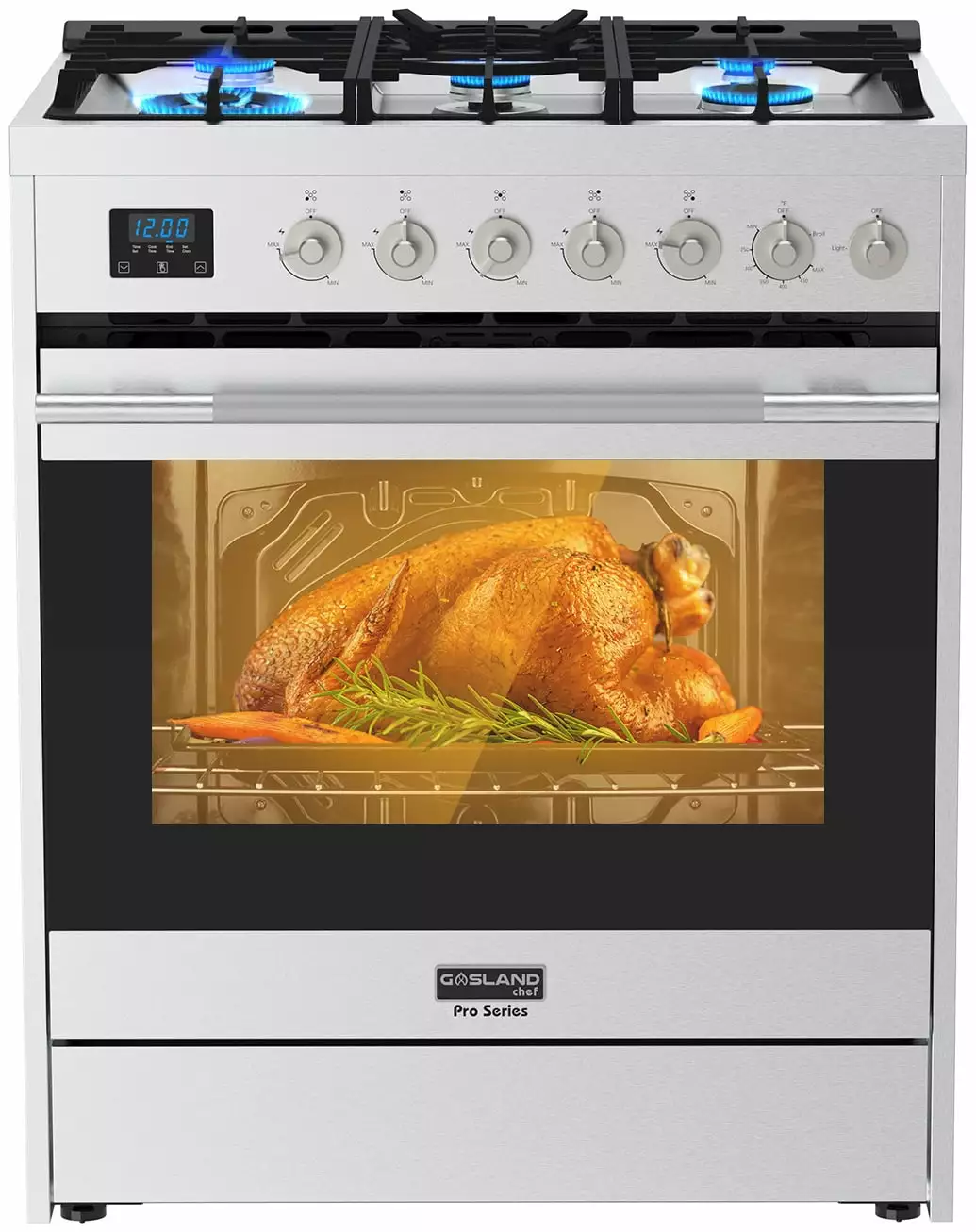 GASLAND Chef 30'' Slide-in Gas Range Stove with 5 Burners. 5.0 Cu. ft. Capacity Convection Oven. Range Stove with 2 Oven Racks. NG/LPG Convertible