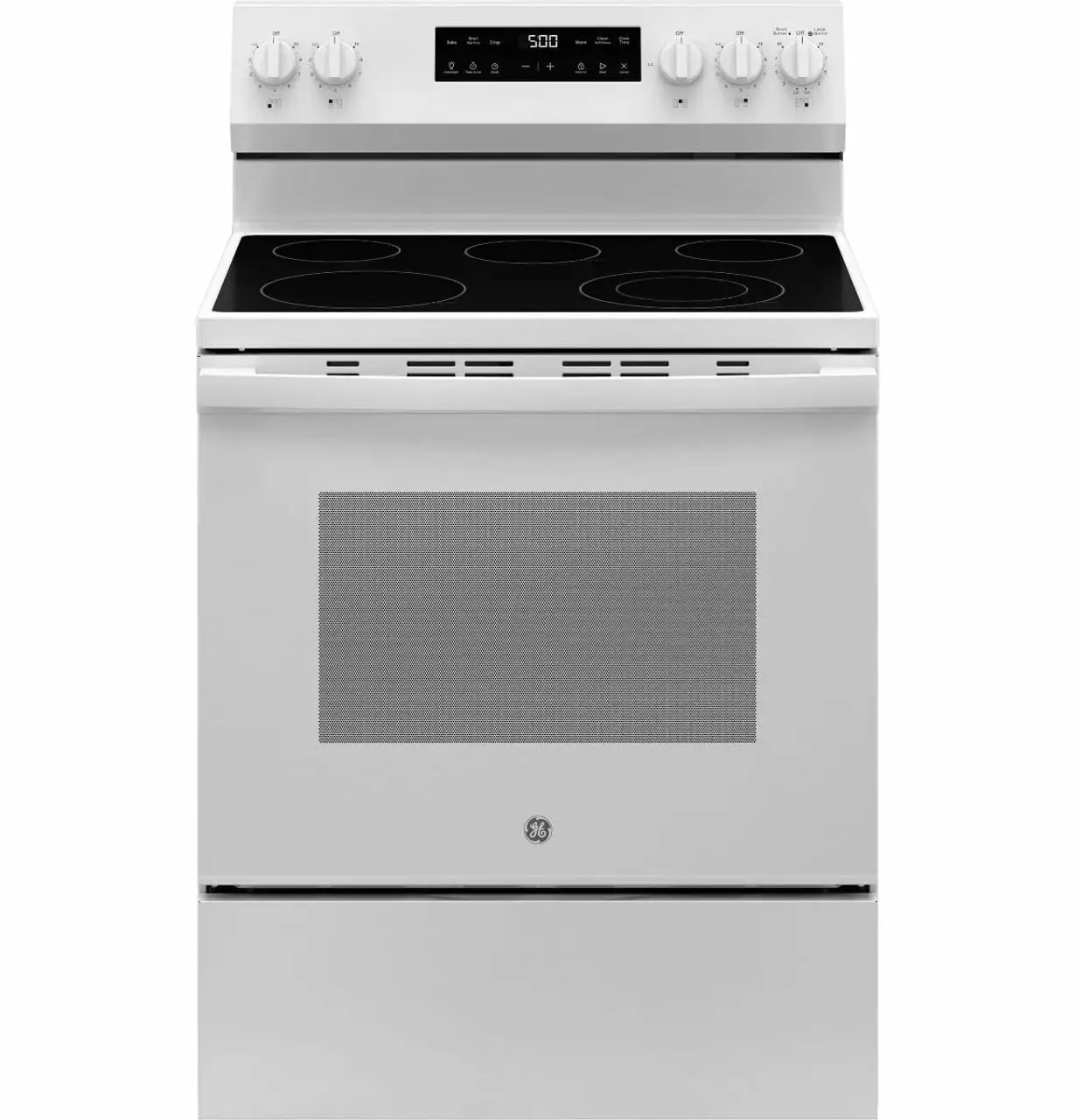 GE 30 Inch Free Standing Radiant Range 5 Element Self Clean With Steam Clean GRF500PVWW