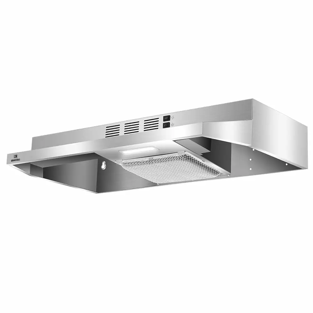 GRACEALL Under Cabinet 30 Inch Range Hood - Ductless Vent Hood Convertible to Ducted. Stainless Steel Kitchen Stove Extractor. Oven Exhaust Fan with Reusable Aluminum Filters and Charcoal Filter