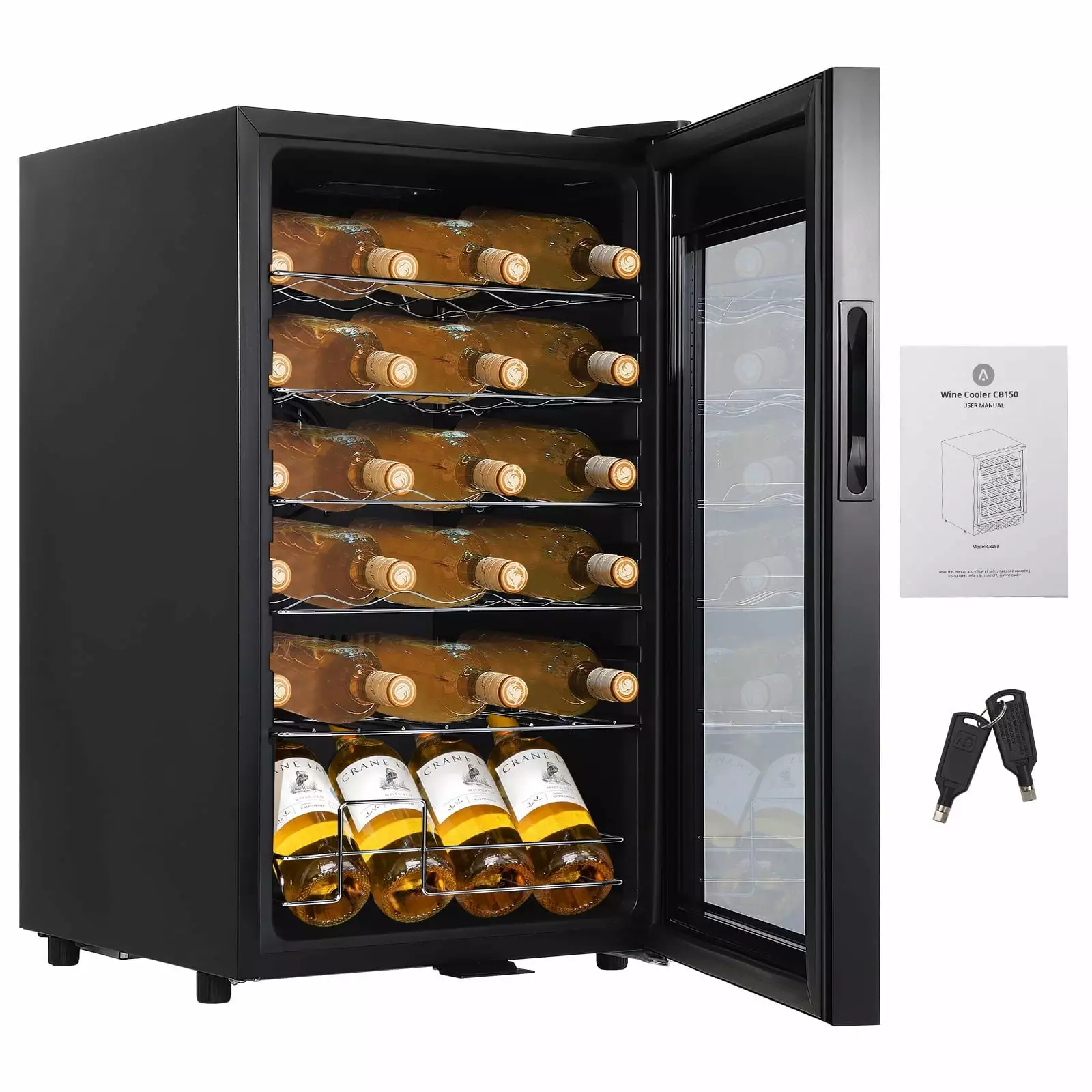 Garvee 24-Bottle Wine Cooler Refrigerator. Freestanding Wine Fridge with Glass Door