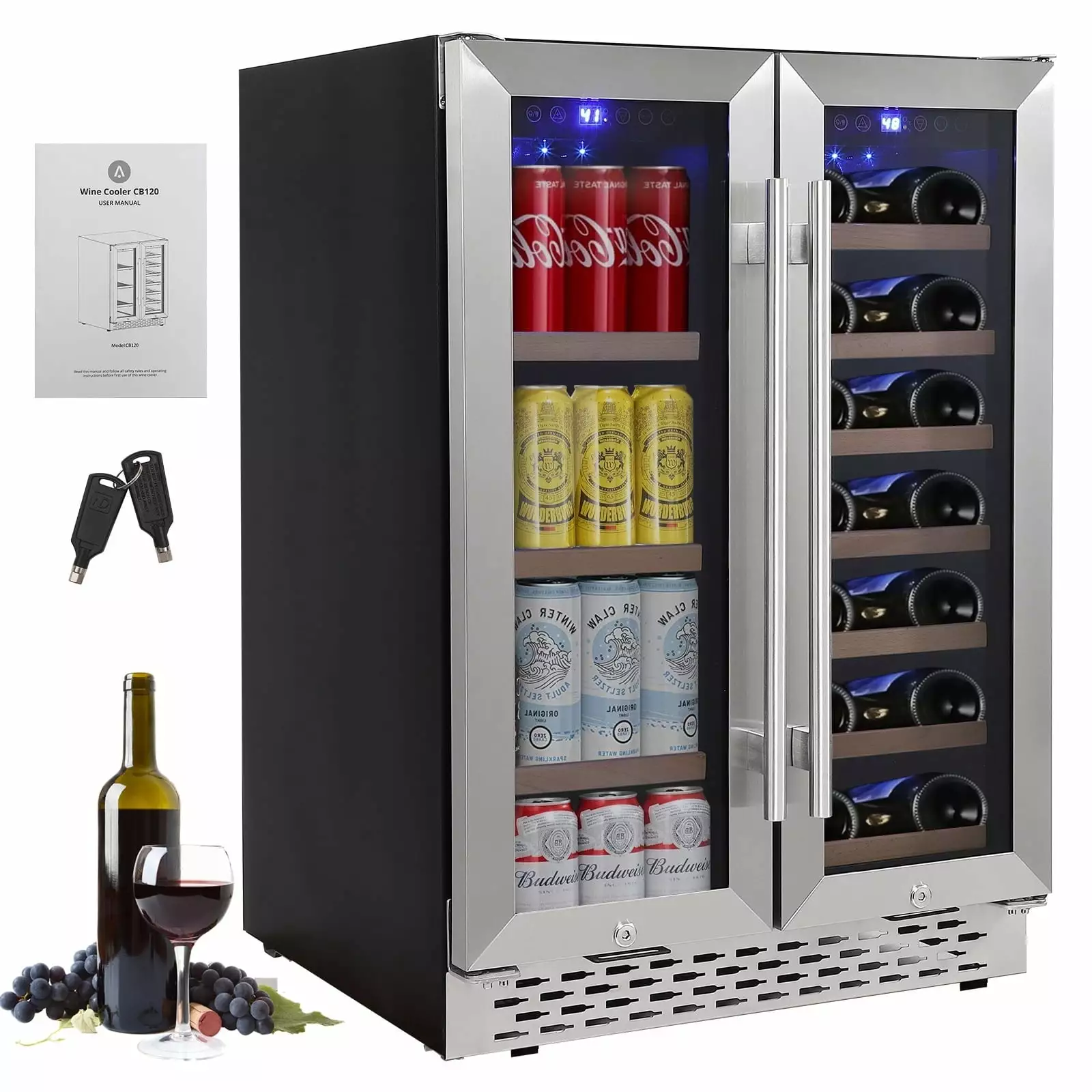 Garvee 40-Bottle Wine Cooler Dual Zone. Built-in or Freestanding Beverage Refrigerator with Independent Temperature Control