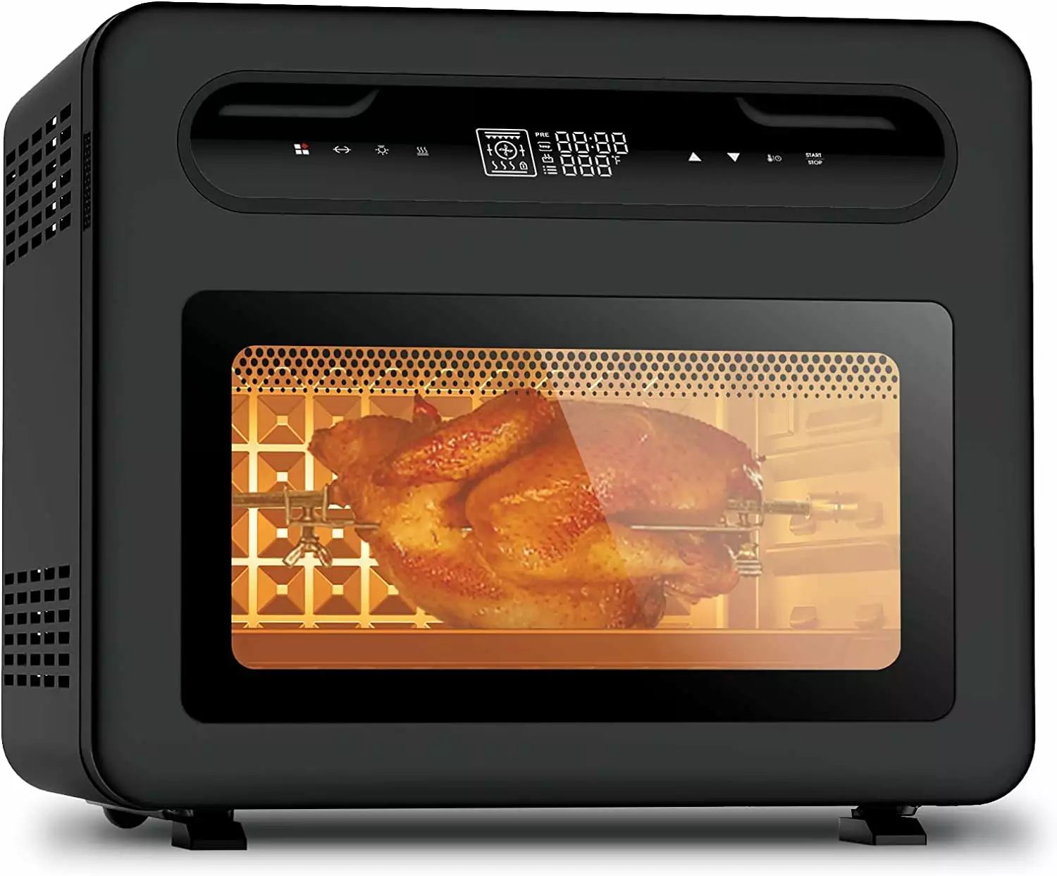 Geek Chef Air Fryer Toaster Oven. 50-in-1 Steam Countertop Convection Oven. 26QT Extra Large Capacity. Fit 12 Pizza. 6 Slices Toast. Rotisserie and Dehydrator. Pizza. Double-layer Glass Door