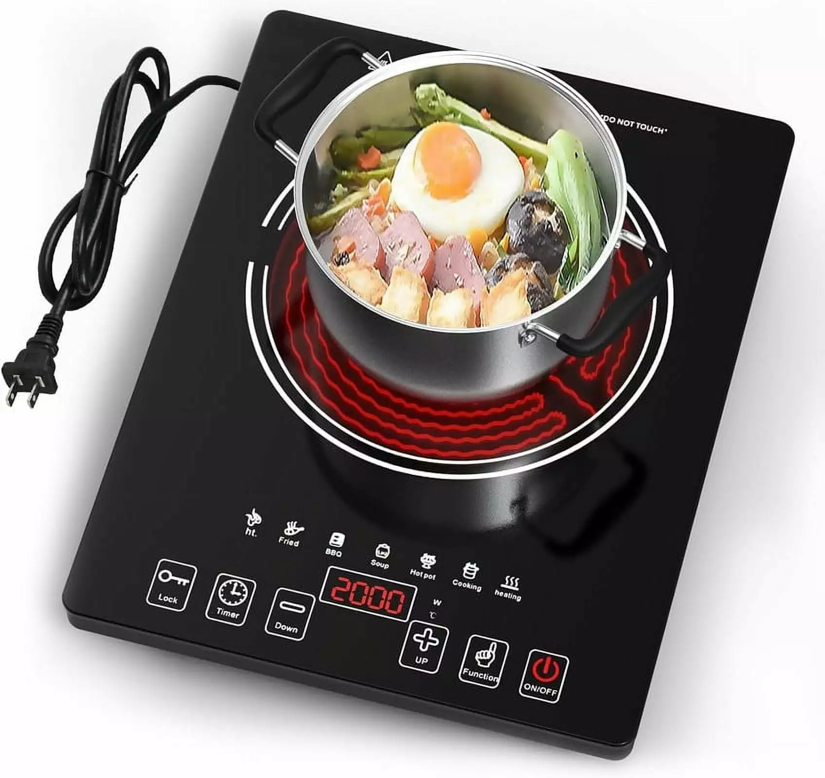 Generic Electric Cooktop 220V. 2000W Single Electric Burner Hot Plate with Plug 15A.8 Power Levels Electric Stove Top. Induction Cooktop for All Pans