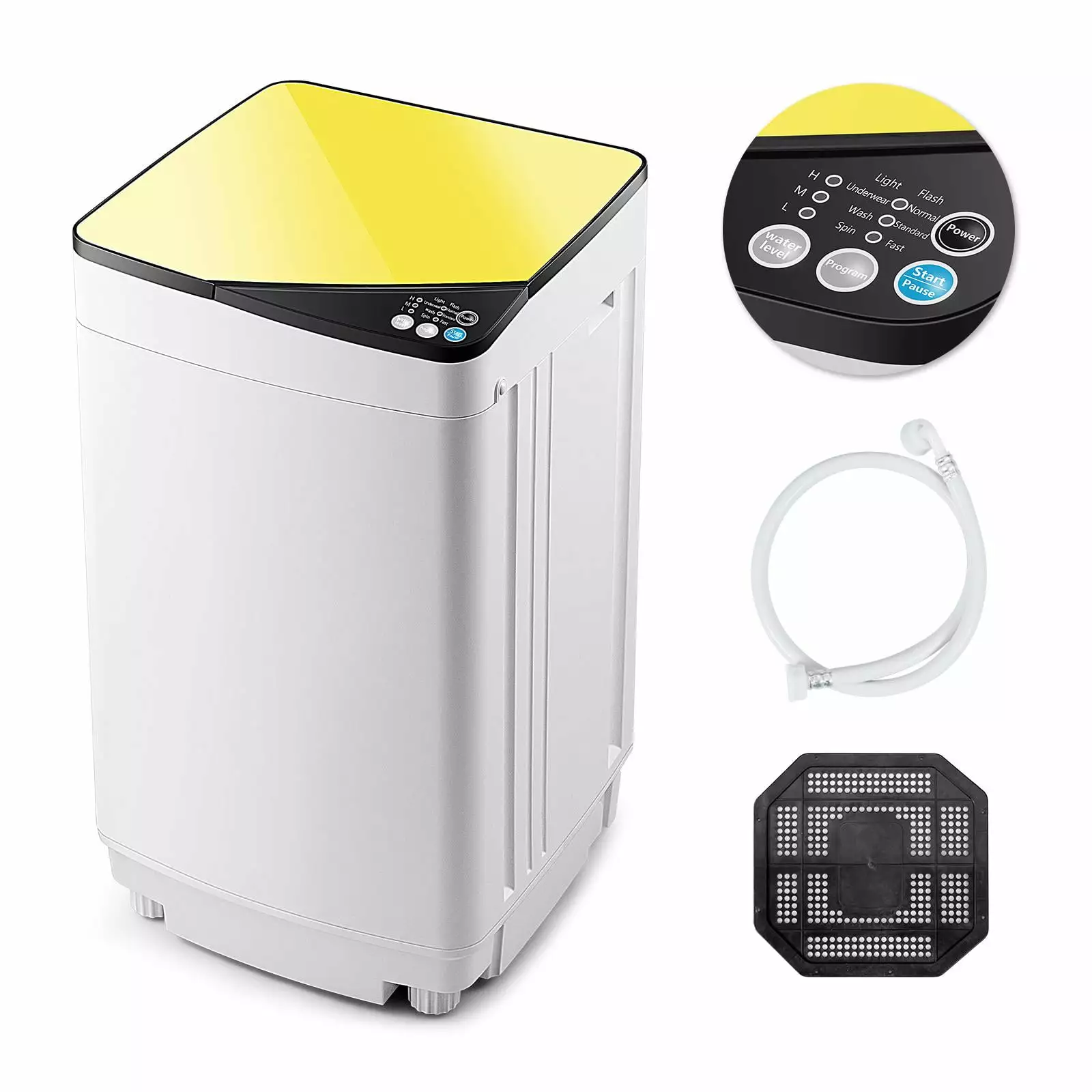 Giantex Full-Automatic Washing Machine. 7.7lbs Capacity Washer and Spinner Combo w/Built-in Barrel Light. Drain Pump & Long Hose. Compact Laundry Washer for Small Spac/RV/Dorm (Yellow)