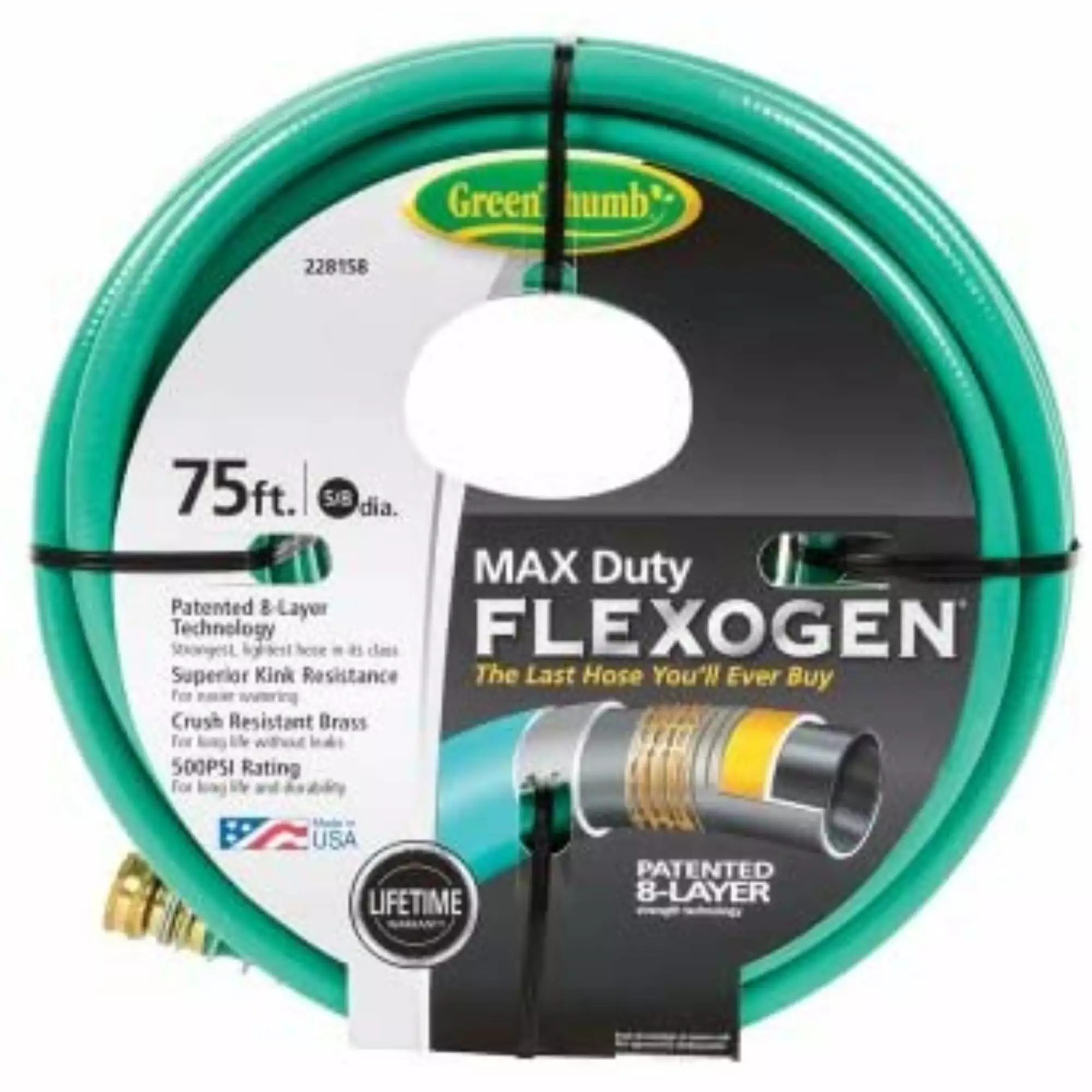 Green Thumb. Max Duty Flexogen Garden Hose. Green. 5/8 x 75'