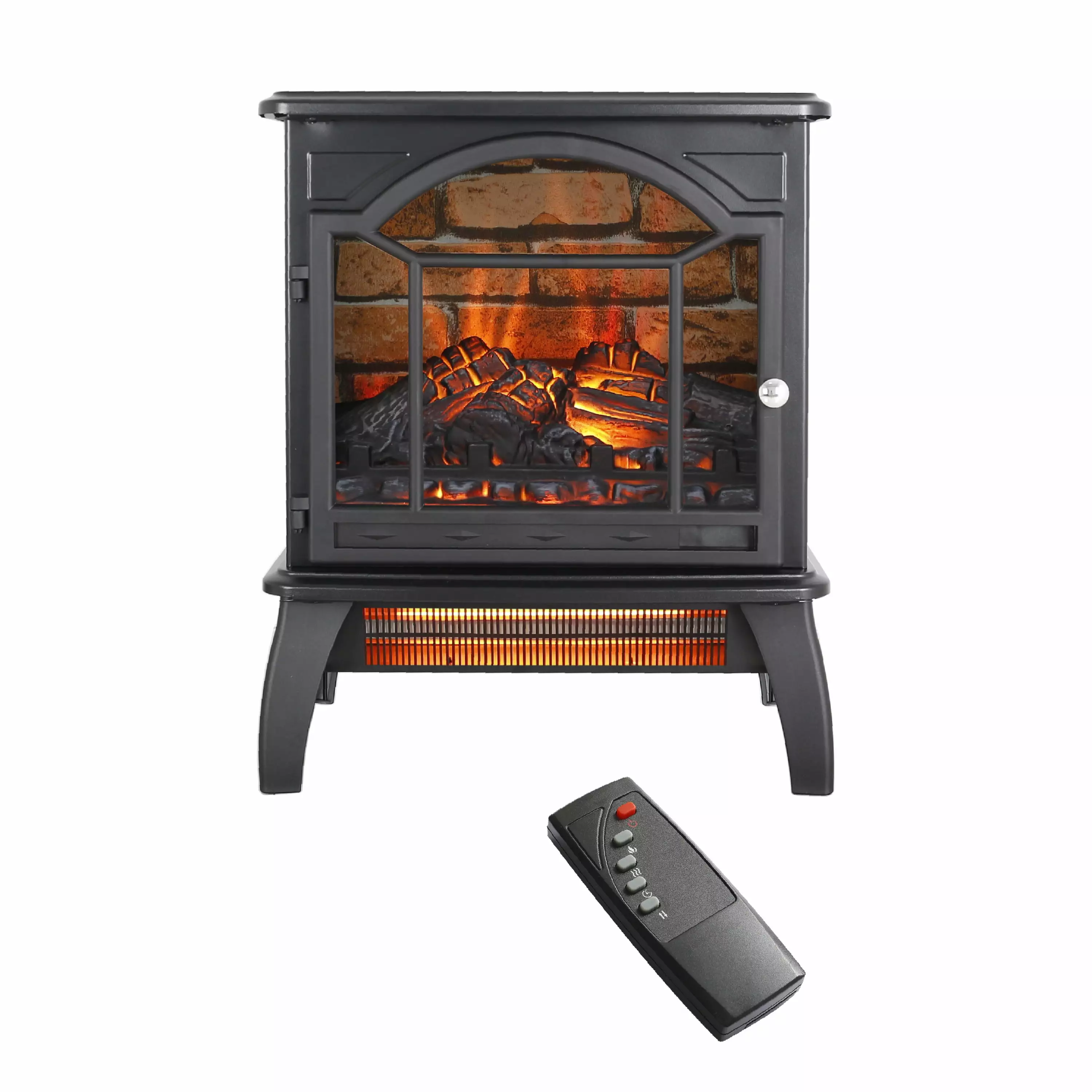 Greenpod Electric Fireplace Stove with Remote Control. 18?? Freestanding Stove Heater. Adjustable Brightness and Heating Mode. Overheating Safe Design.Flame Work with or Without Heat