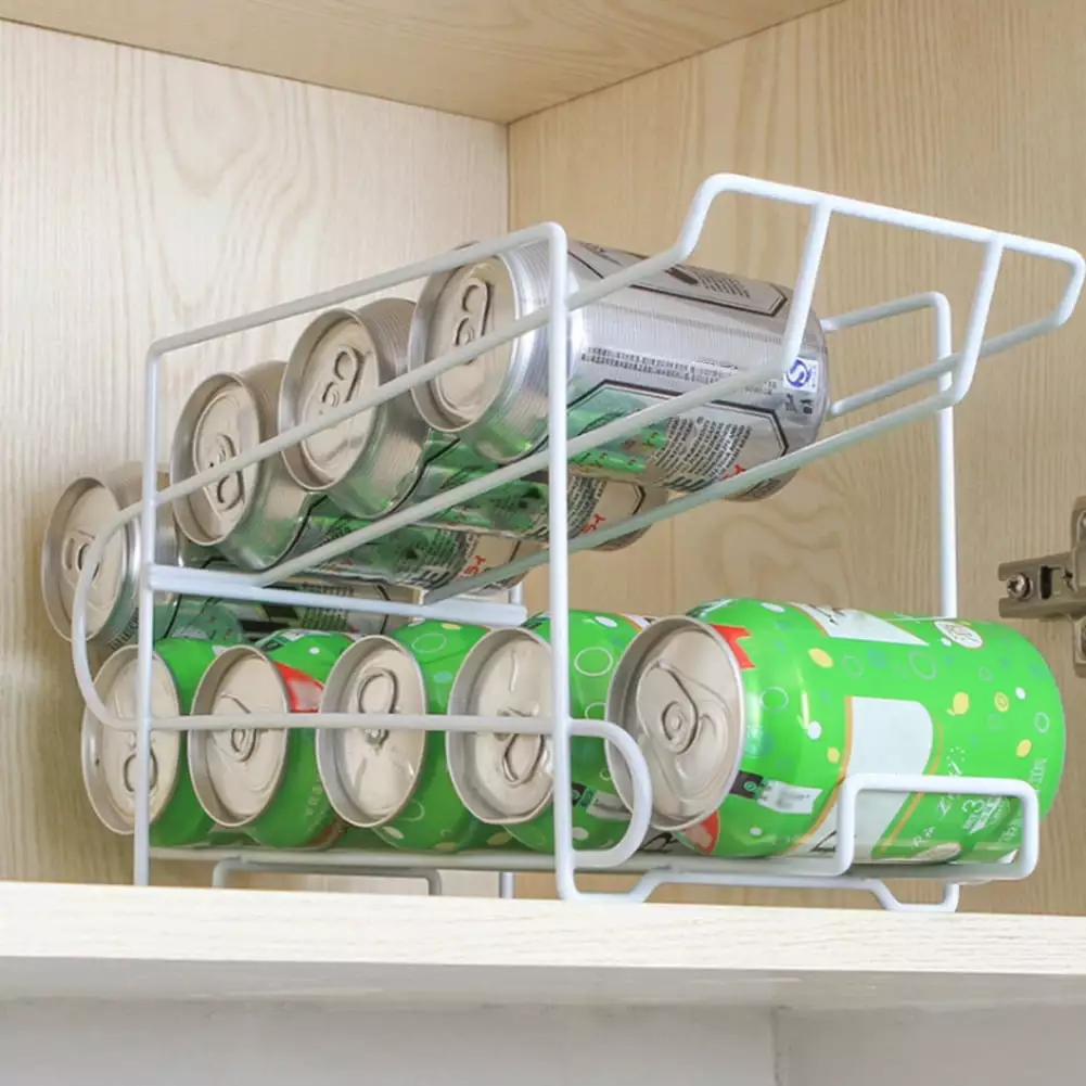 Grofry Double-Layer Can Soda Storage Rack Shelf Fridge Organizer Kitchen Drink Holder White