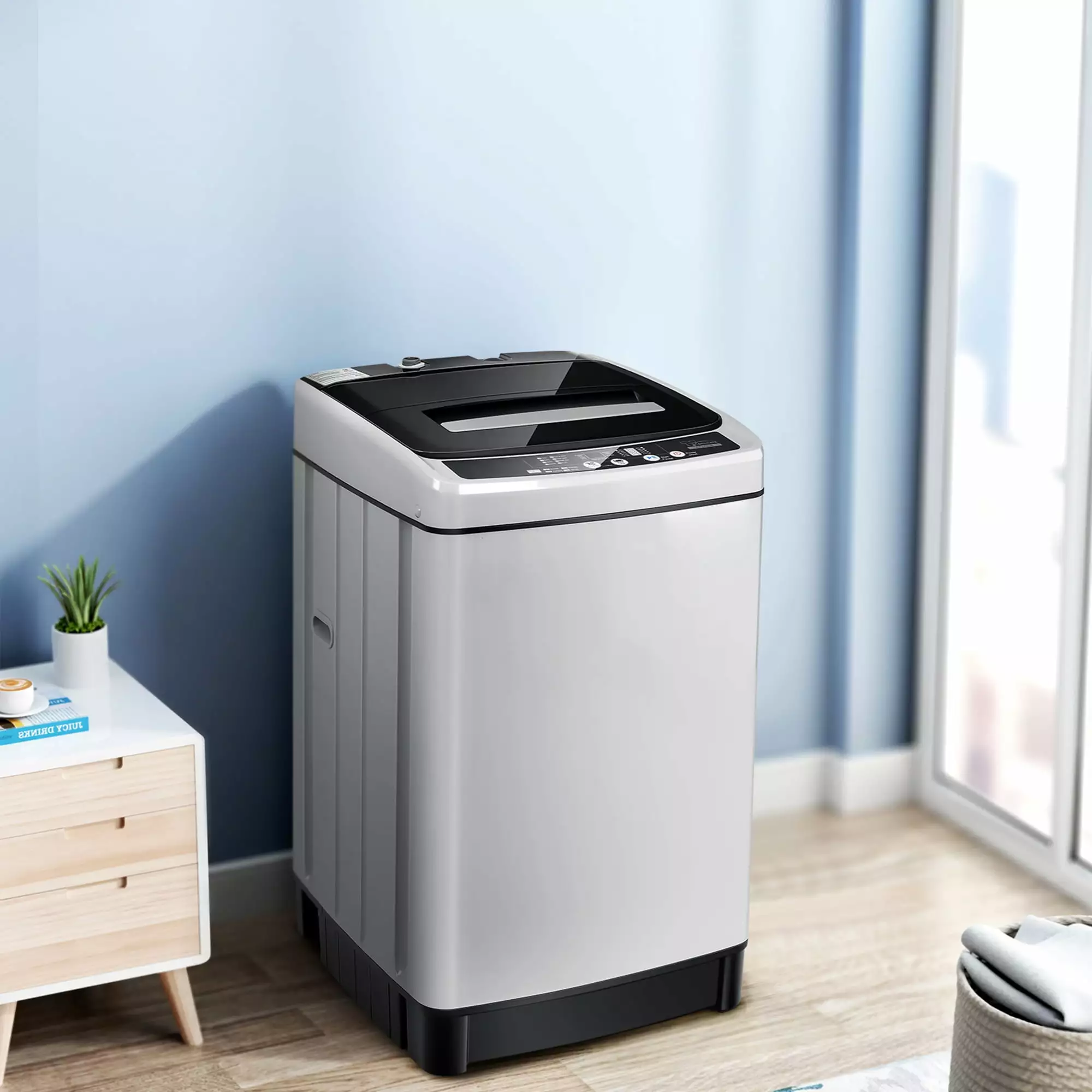 Gymax Capacity 11 lbs. Compact Full-Automatic Washing Machine Laundry Washer. Gray