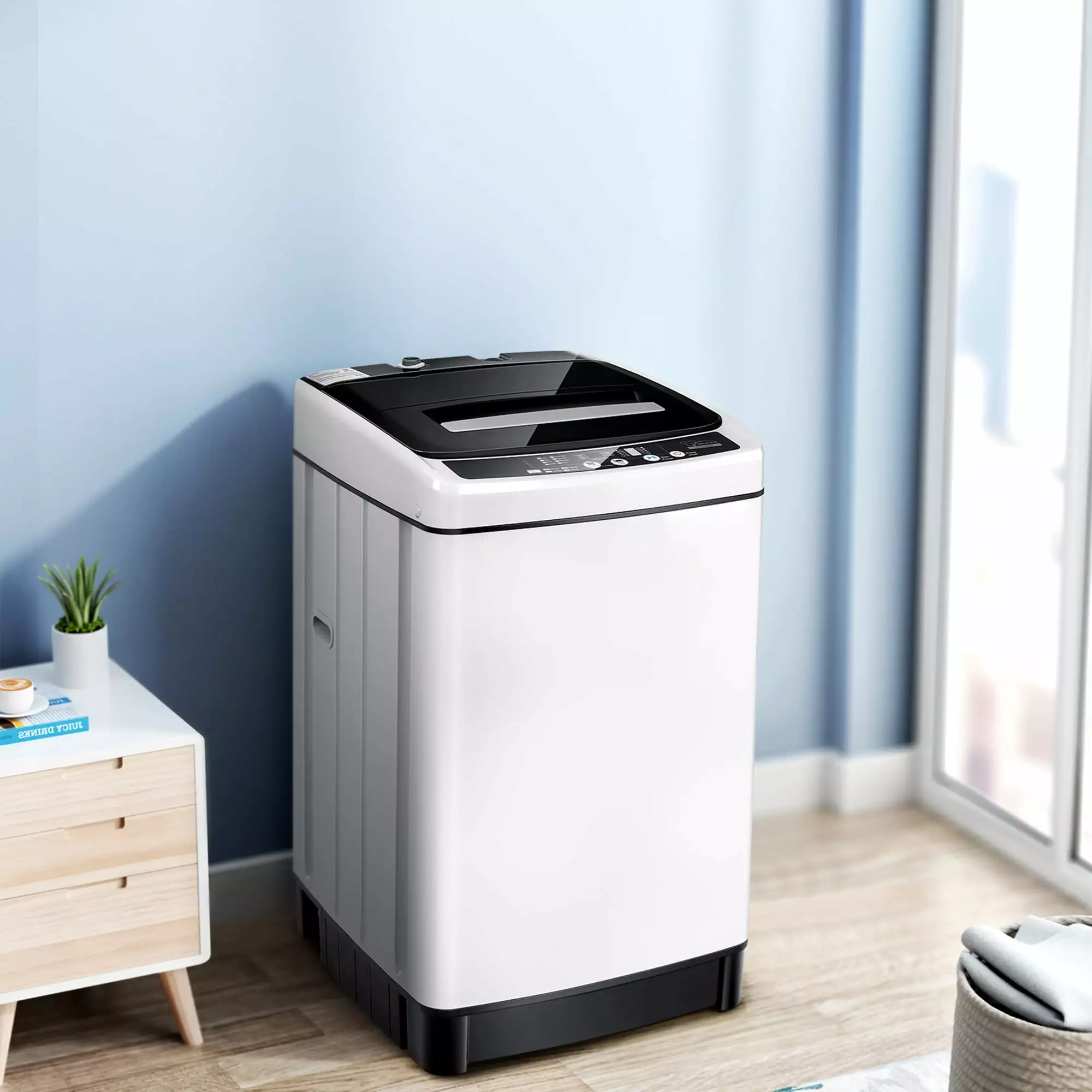 Gymax Capacity 11 lbs. Compact Full-automatic Washing Machine Laundry Washer. White