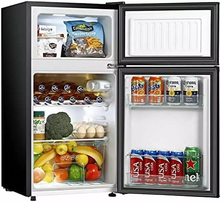 HBBOOMLIFE 3.2 Cu.ft Mini Fridge with Freezer 2 Door Compact Refrigerator with Low Noise For Bedroom Living Room Dorm Kitchen Office (Black)